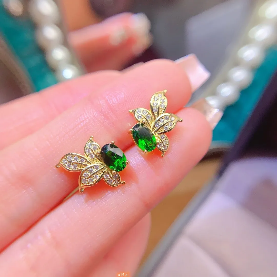 jewelry natural diopside women's earrings 4x6mm 925 sterling silver electroplated 18K gold bee style gift for girlfriend's birth