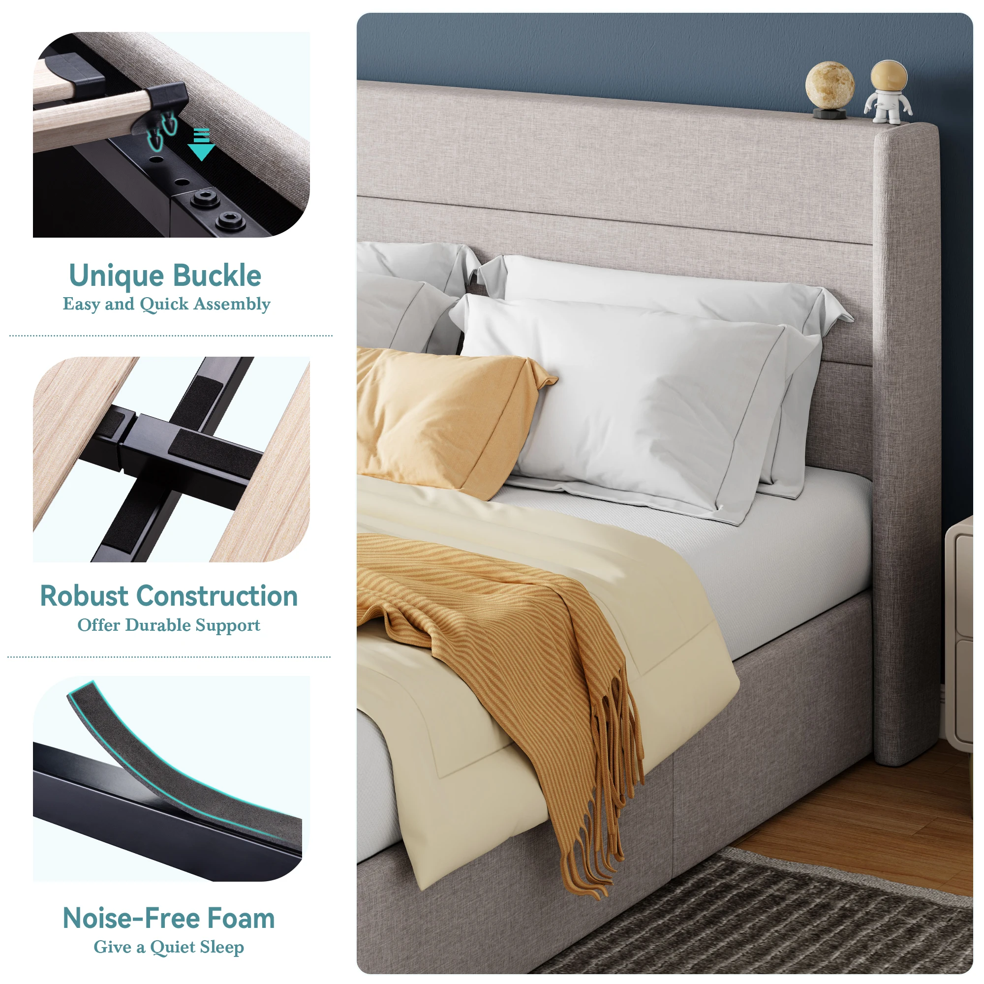 HOOMIC Hochklappbares Stauraumbett mit Flügelkopfteil/Hochleistungs-Hydraulikbett/groß unter Stauraum