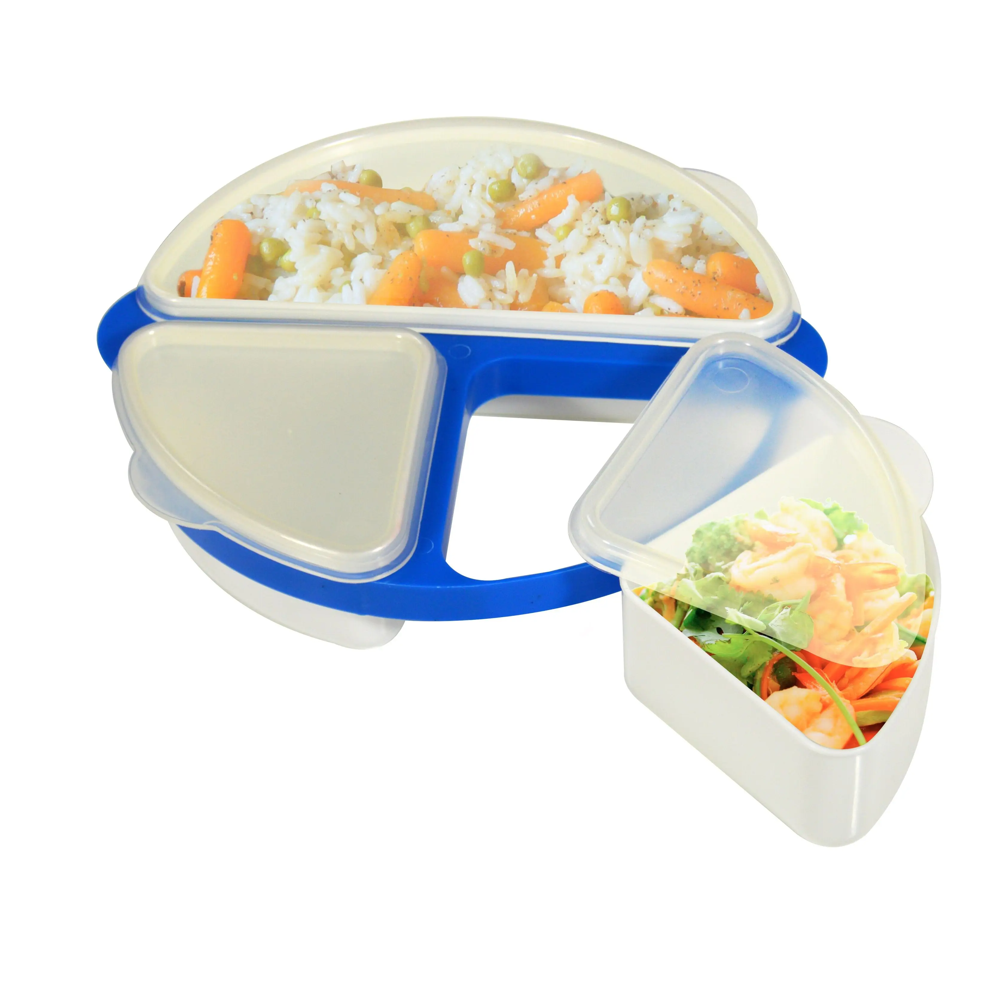 JOCCA offer of 3 compartmentalized lunch boxes in 3 removable spaces. Microwave safe. BENTO, Tupperware, food container.