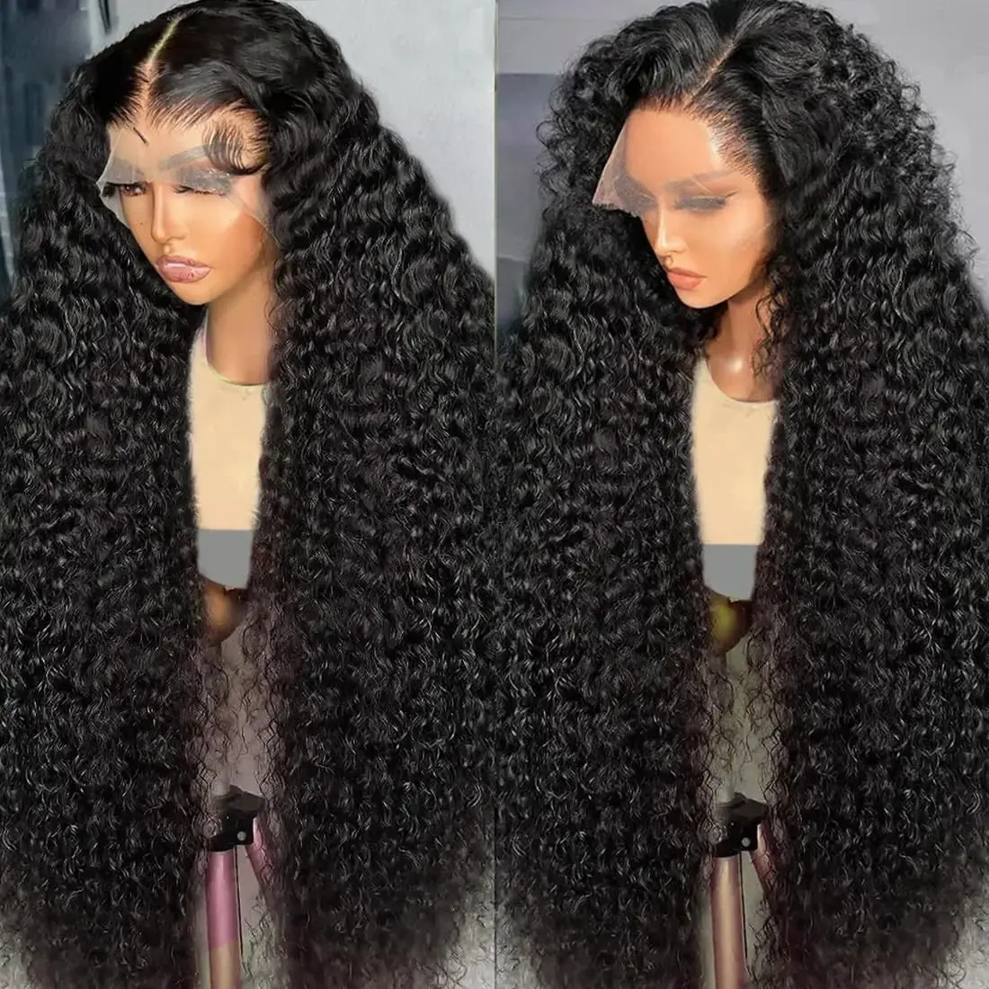 28 Inch 13x4 Deep Wave Lace Front Wigs Human Hair 200 Density Deep Part Curly Transparent Lace Front Wigs Brazilian Human Hair