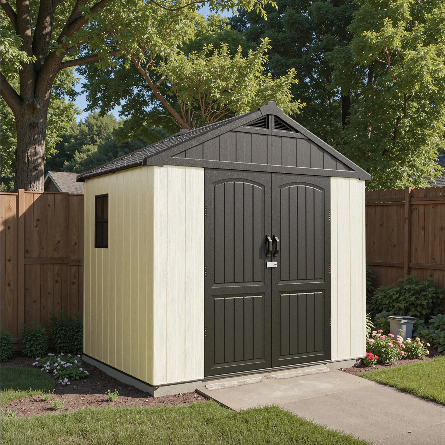 Patiowell 8 x 6 FT Plastic Outdoor Storage Shed with Floor, Resin Shed with Window for Garden, Tool Storage, Easy Install