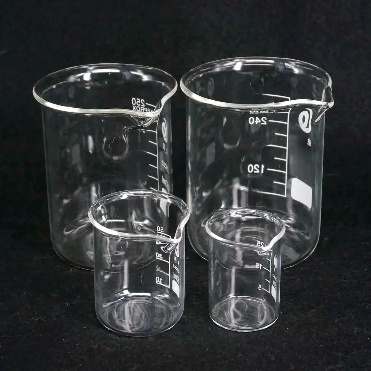 5ml 10ml 25ml 50ml 100ml 150ml 200ml G3.3 szkło borokrzemianowe niska forma zlewki laboratorium chemii ciężka ściana — zdjęcie 2