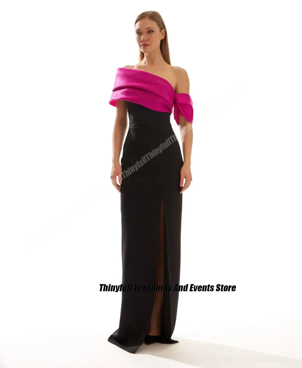 Thinyfull Mermaid Satin Evening Dresses Woman Elegant Off Shoulder Saudi Prom Party Gown Split Formal Occasion Outfit Customized