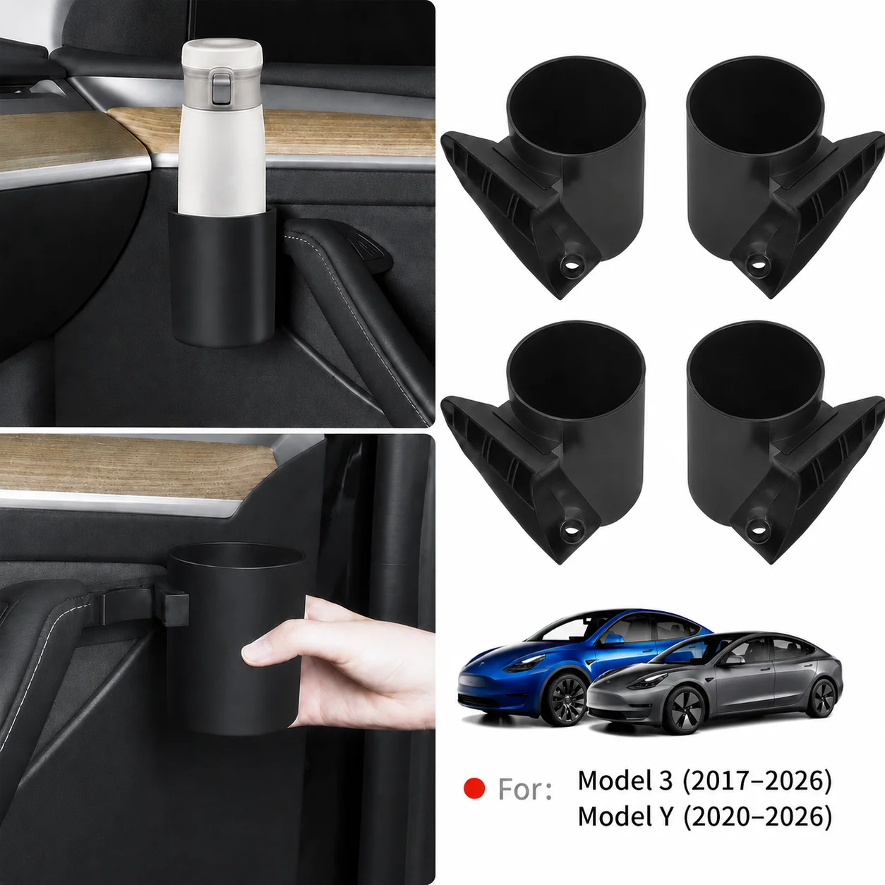 Auto-Türbecherhalter für Tesla Model 3 Y Highland Juniper 2025 2026 4 Stück Wasserbecher Flaschenhalter Getränke-Aufbewahrungsbox Rack Auto-Zubehör