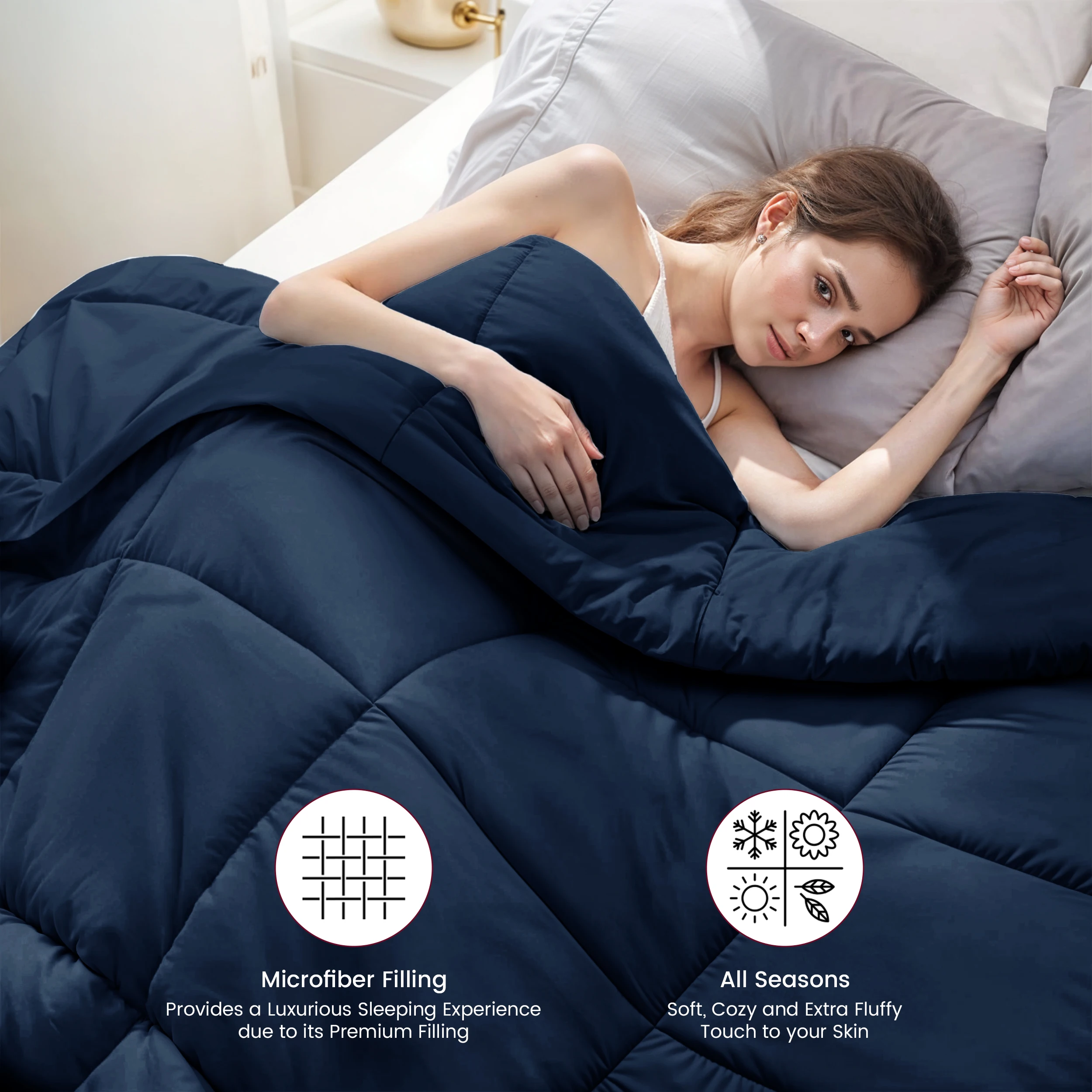 لحاف بديل من Lux Decor Down - قطعة واحدة من حشوة لحاف رقيق مع تصميم غرزة الصندوق - فراش ناعم ومريح، 102 بوصة × 90 بوصة