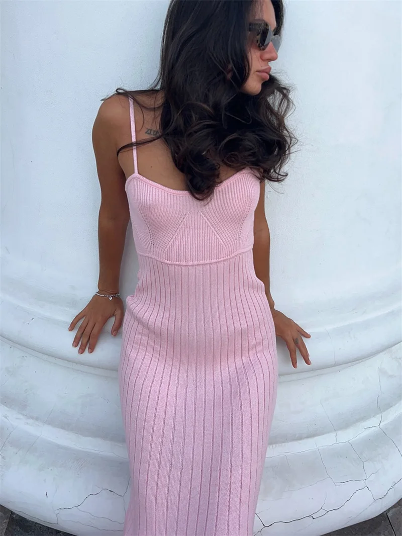 Women Sexy Strap Long Knit Dress Bohemian Beach Swimsuit Cover Up Crochet Bikini Cover-Up Female Holiday Outfits Summer Swimwear