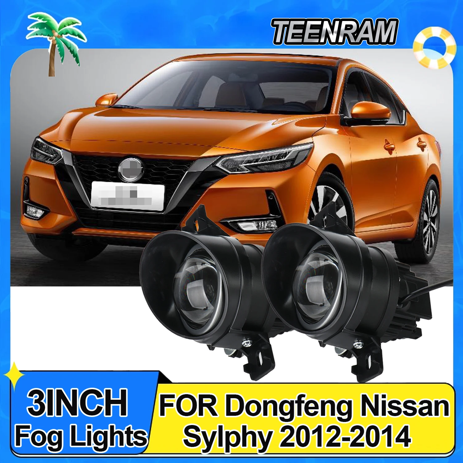 3inches Bi-led Fog Light Projector Lens White Yellow HID Bi-Xenon Hi/Lo Beam Fog Lights FOR Dongfeng Nissan Sylphy 2012-2014