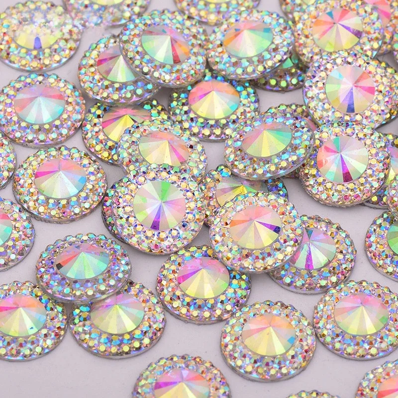 JUNAO 8mm 10mm 12mm 20mm 30mm 40mm Duży kryształ AB Rhinestone Applique Flatback Cabochon Stones Żywica Crystal Strass do rzemiosła — zdjęcie 2