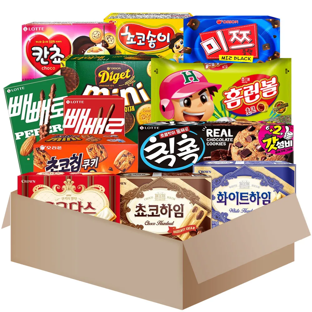 [MG010]snack box 12pcs{homerun-ball+chocoheim+cancho+pepero+coucuedasse+chocosongyi+chocochip-mini+choco chip cookie} etc