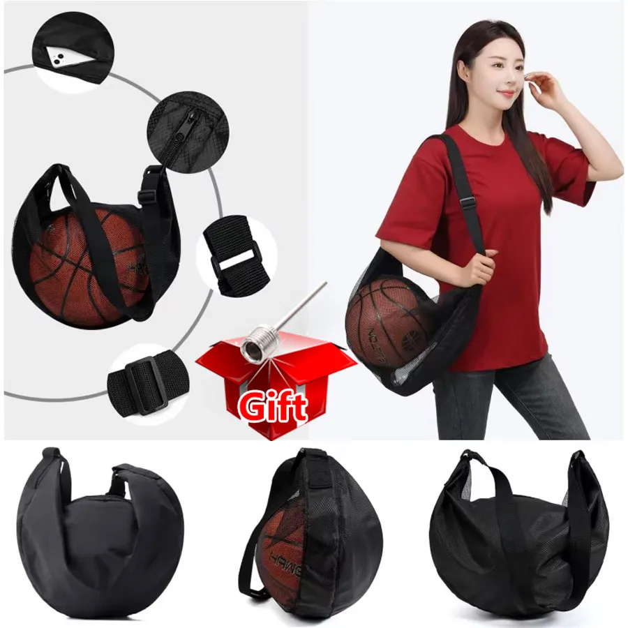 2/1Pcs Tear Resistant Mesh Single Ball Storage Bag with Gift, Zipper Adjustable Crossbody Strap for Size7 Basketball Soccer etc. image 4