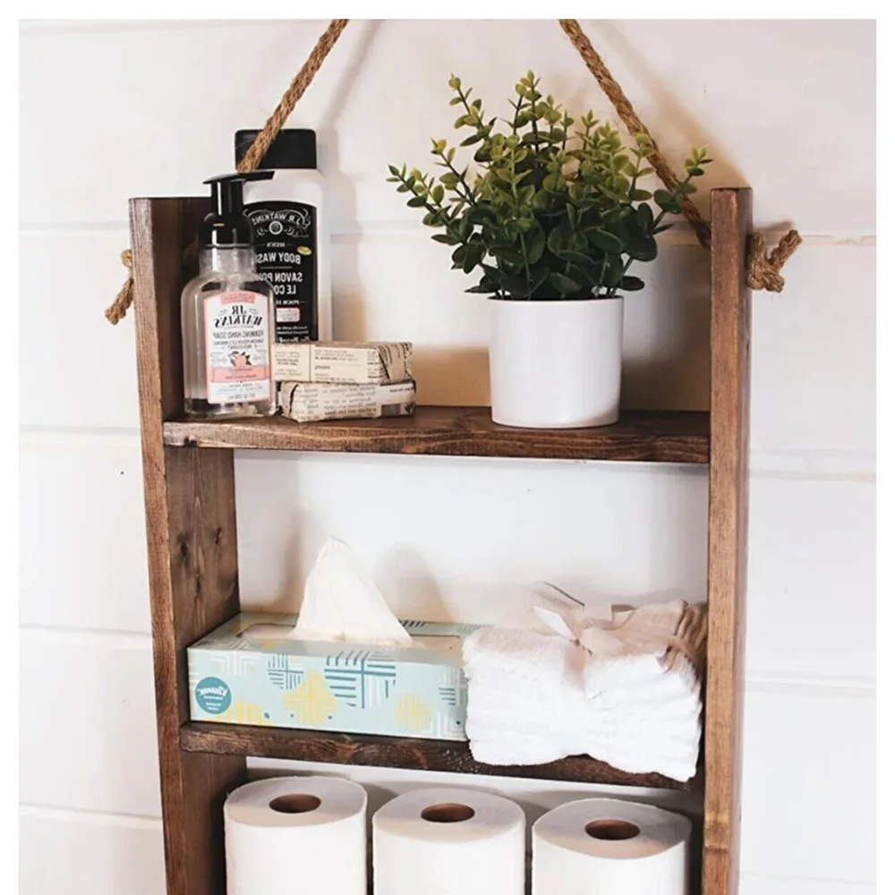 

Bathroom Organizer And Collector Bath Shelf And Towel Holder, Ladder And Hanging Rope style Fashionable At The Same Time Add