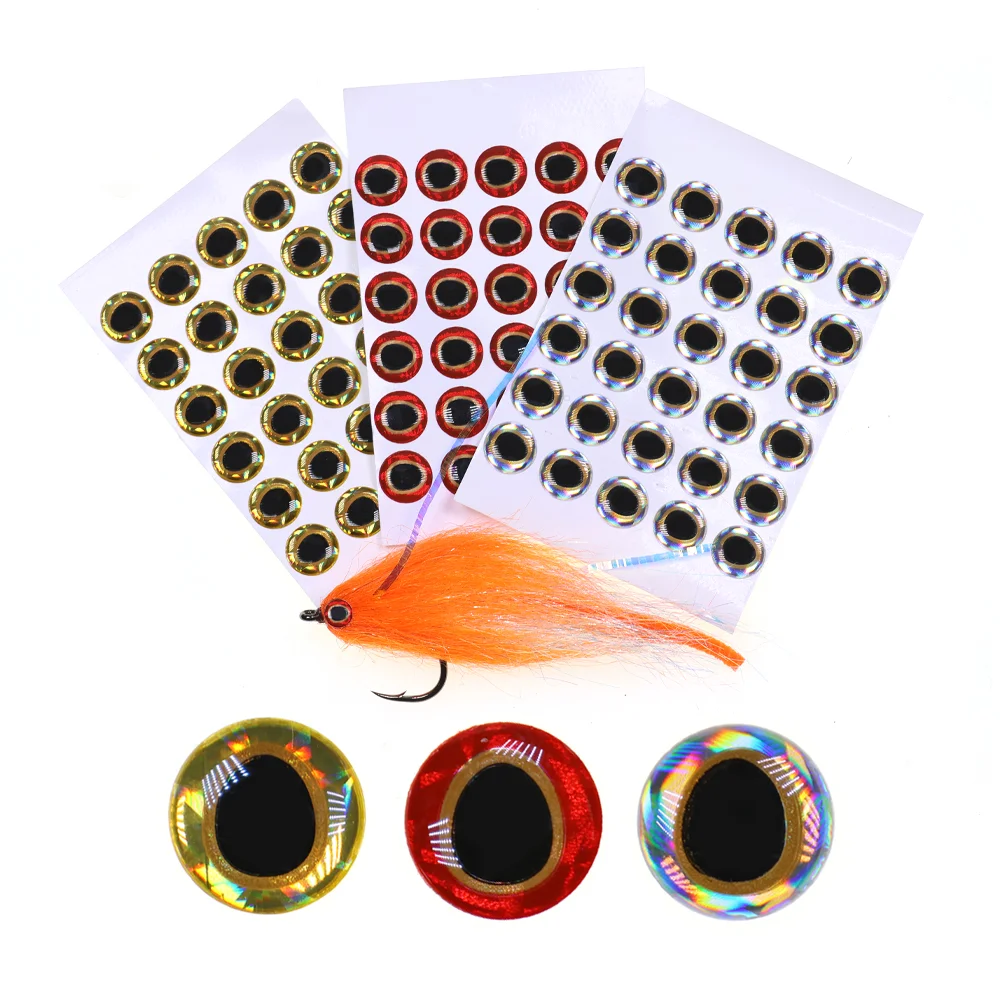 300pcs Mix 3D Holographic Fishing Lure Eye Teardrop Shaped Fly Tying Eyes Epoxy Fish Eye Sticker for Streamer Jig Lure Crankbait