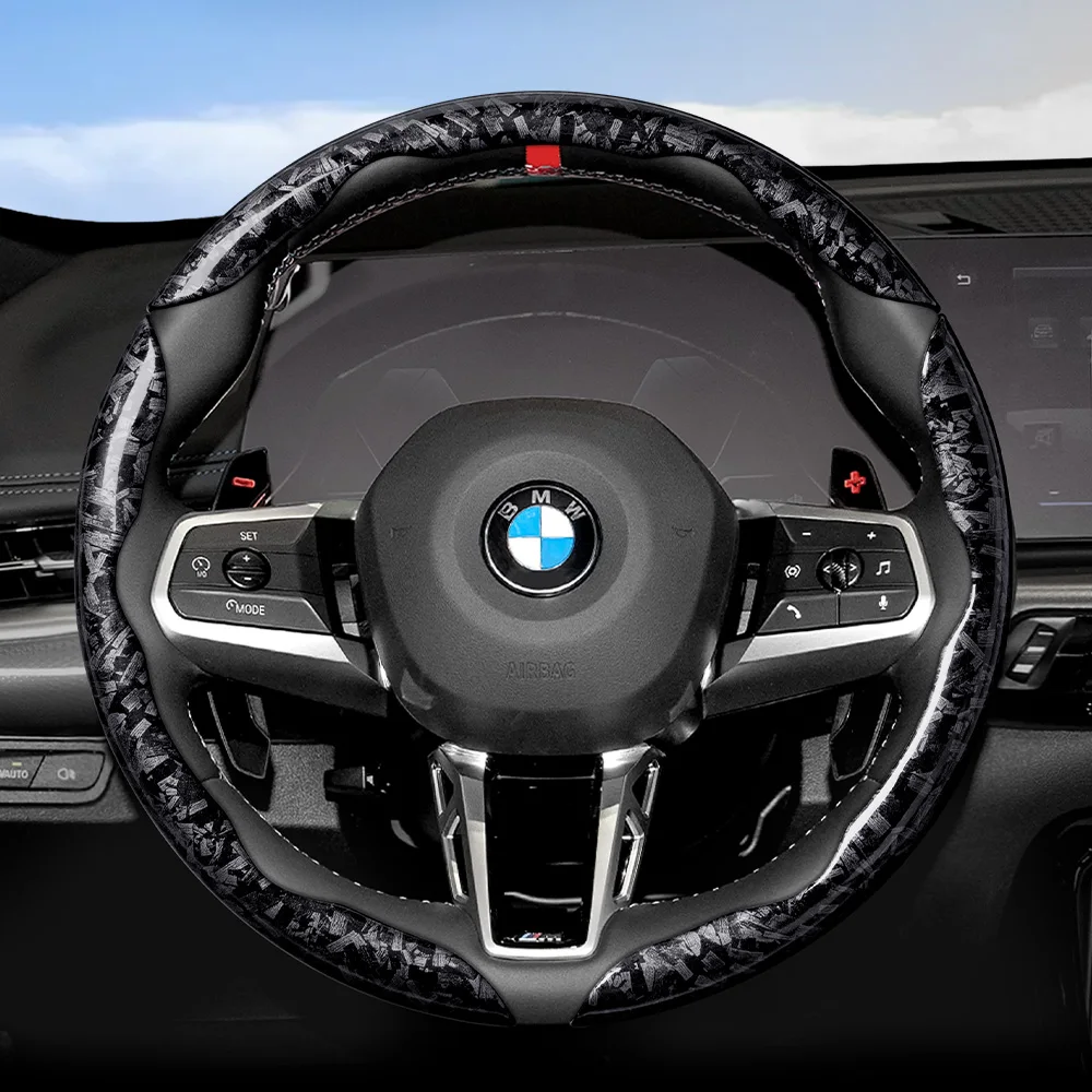 Suitable for Bmw Forged Carbon Fiber Texture Steering Wheel Cover, Durable Snap-On Quick Installation for X3 3 5 2 4 1 7 8 Series X1 X5 X2 X4 X6 X7 Ix I4 I5 I7 Z4 Xm Ix1 Ix2 Ix3 Black Red Gold Car Accessories