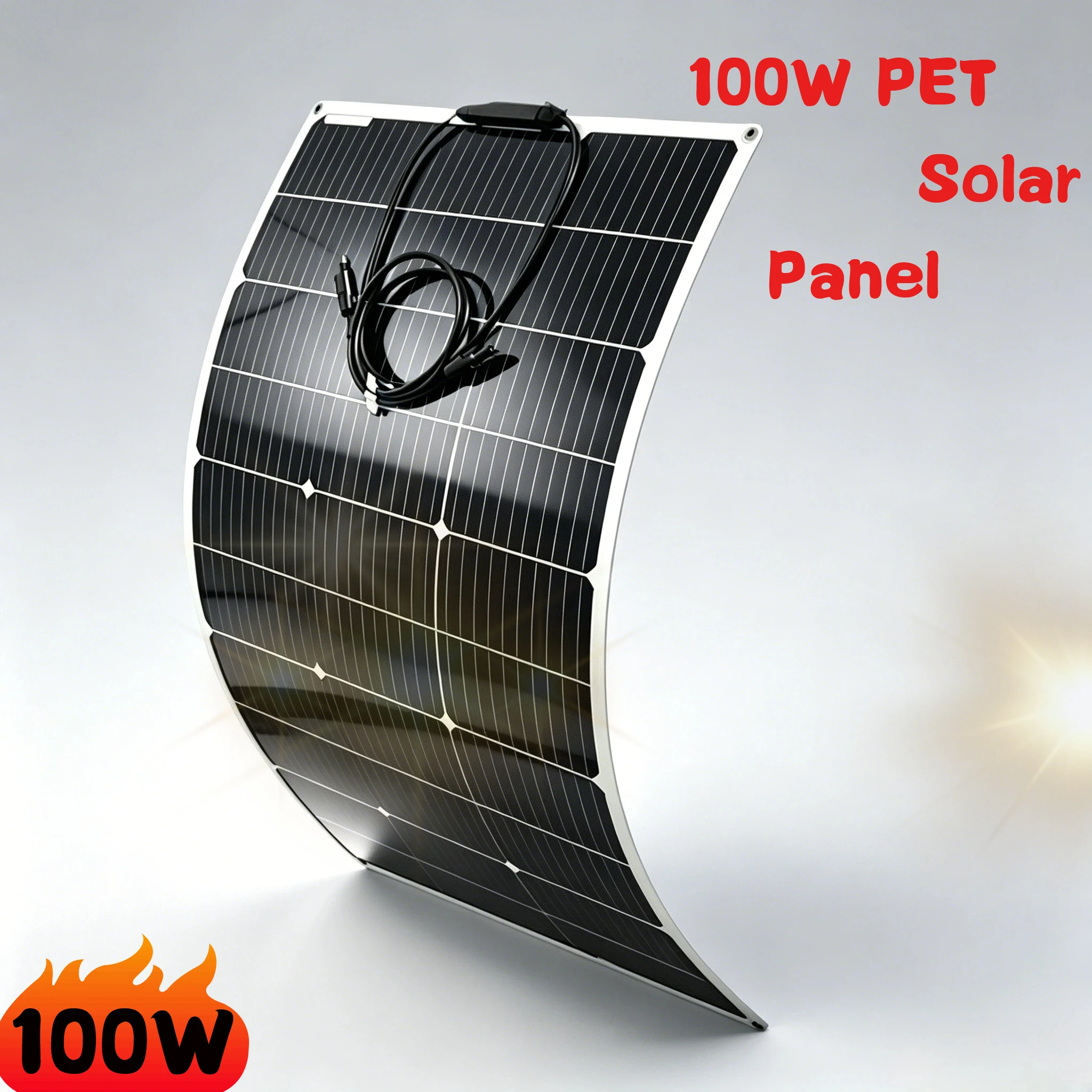 100W PET Flexibles Monokristallines Solarmodul Tragbares Solarladegerät für Wohnmobile Camping Yachten Outdoor-Batterieversorgung