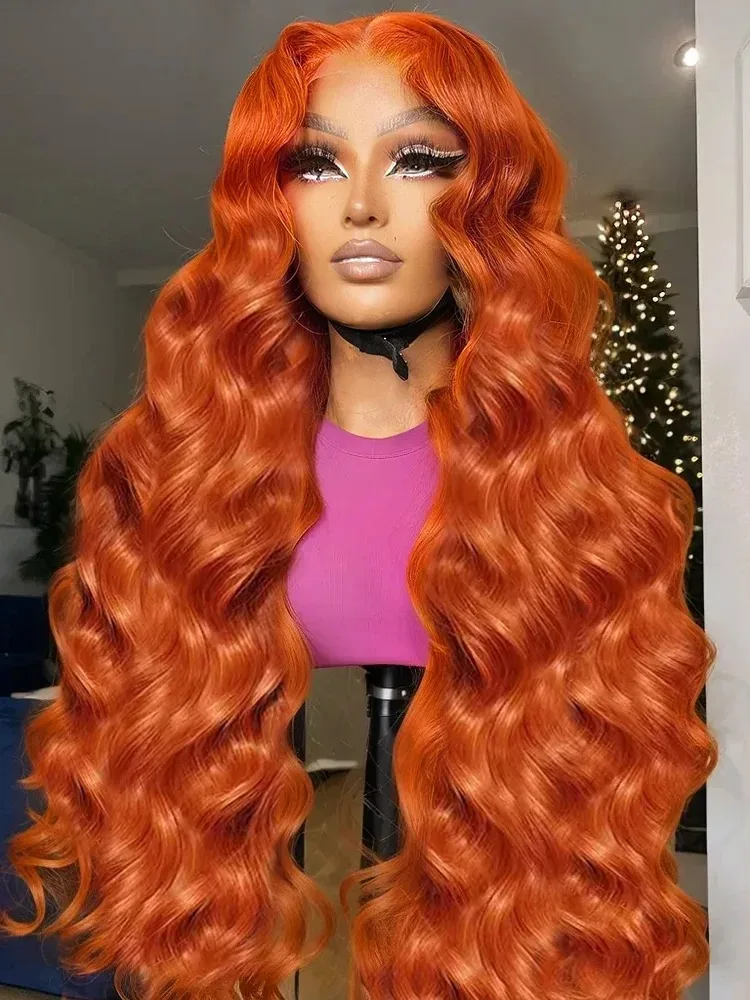 YKB Ginger Body Wave 13x6 HD Lace Front Wigs Human Hair 200 Density 350 Orange Colored Brazilian Remy Hair Pre Plucked For Women