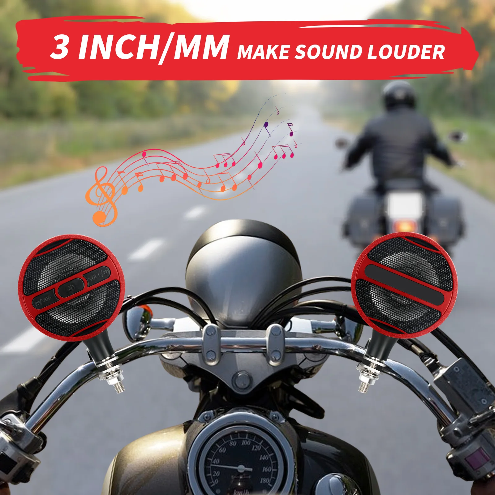 دراجة نارية بلوتوث متوافق المتكلم مقاوم للماء 12 فولت MP3 مشغل موسيقى راديو FM USB ستيريو ل 7/8-1.25 المقود أحمر أسود #6