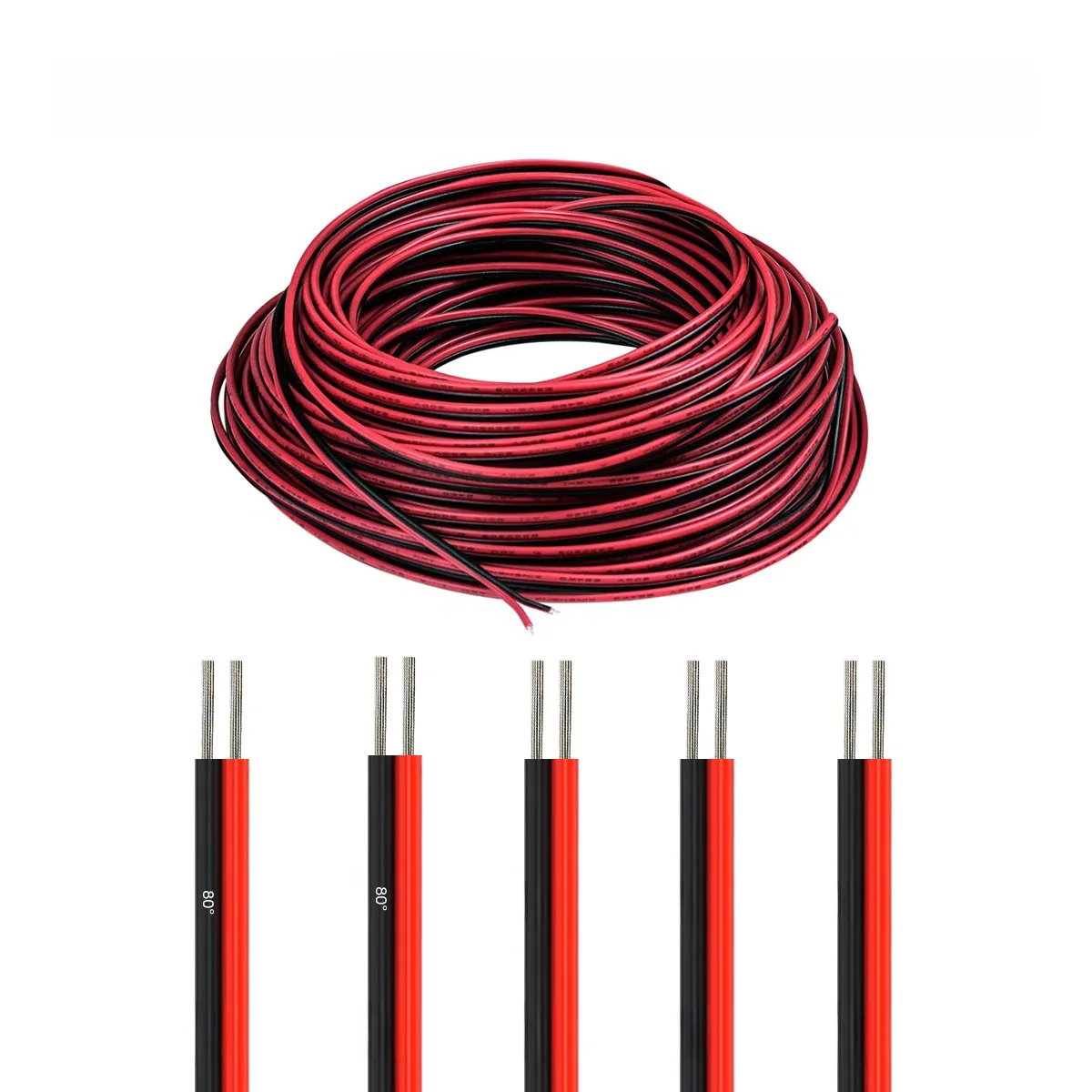 Câble électrique flexible 22 AWG 12V, 2 fils, rouge et noir, plat, pour bande LED COB, lampe, ampoule, éclairage automobile, haut-parleur audio