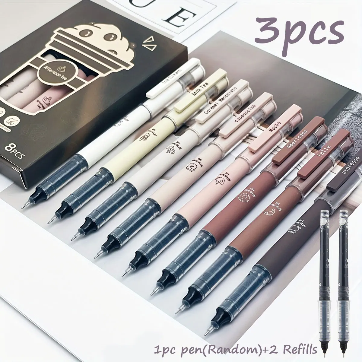 3Pcs/Set Vintage Coffee Gel Pens Quick Dry Soft Grip Retractable Pen for Bullet Journaling Note Taking School Supplies