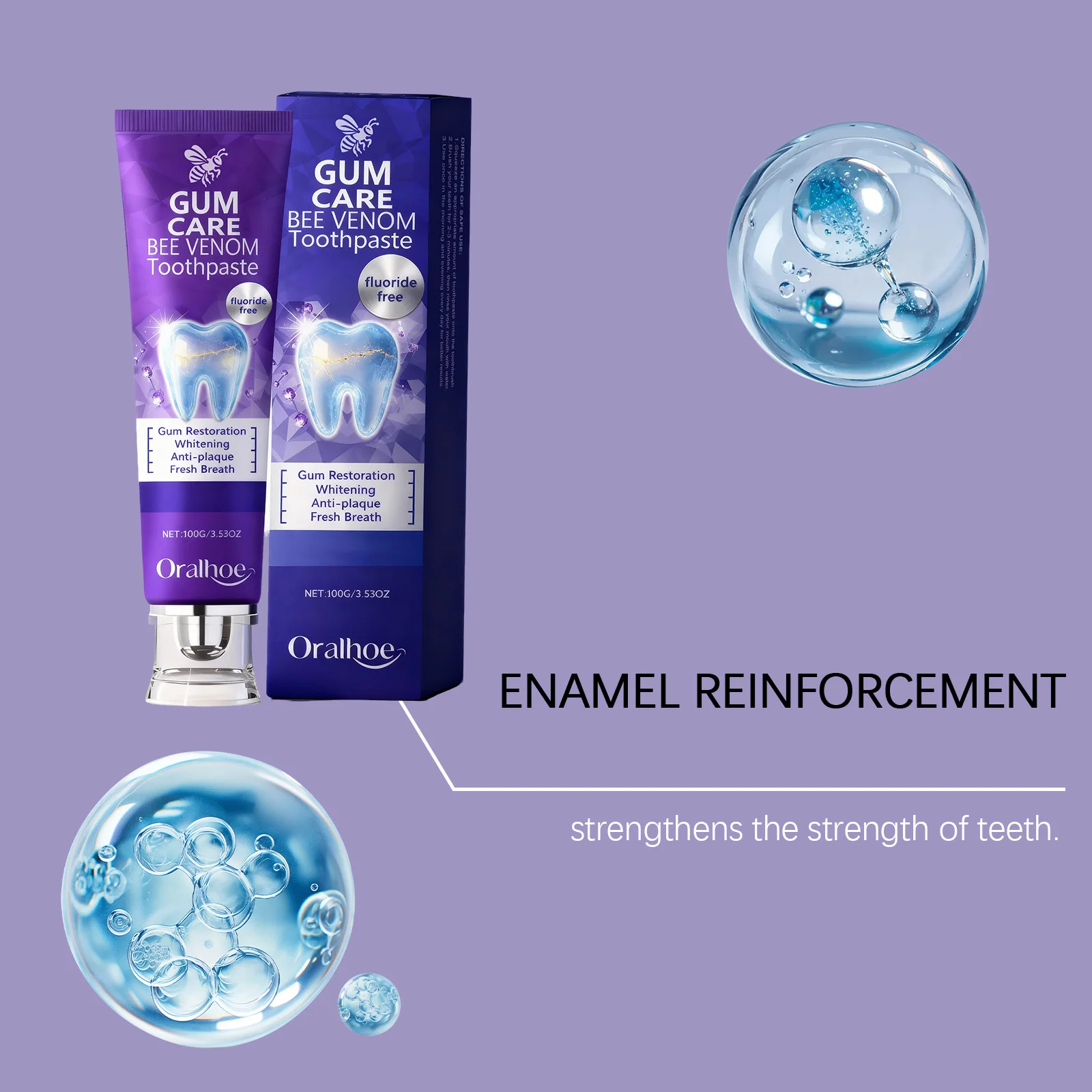 Oralhoe Whitening Toothpaste Clean Tooth Gaps Reduce Stain Restore Gum Health Long Lasting Fresh Breath Gum Care Toothpaste 100g