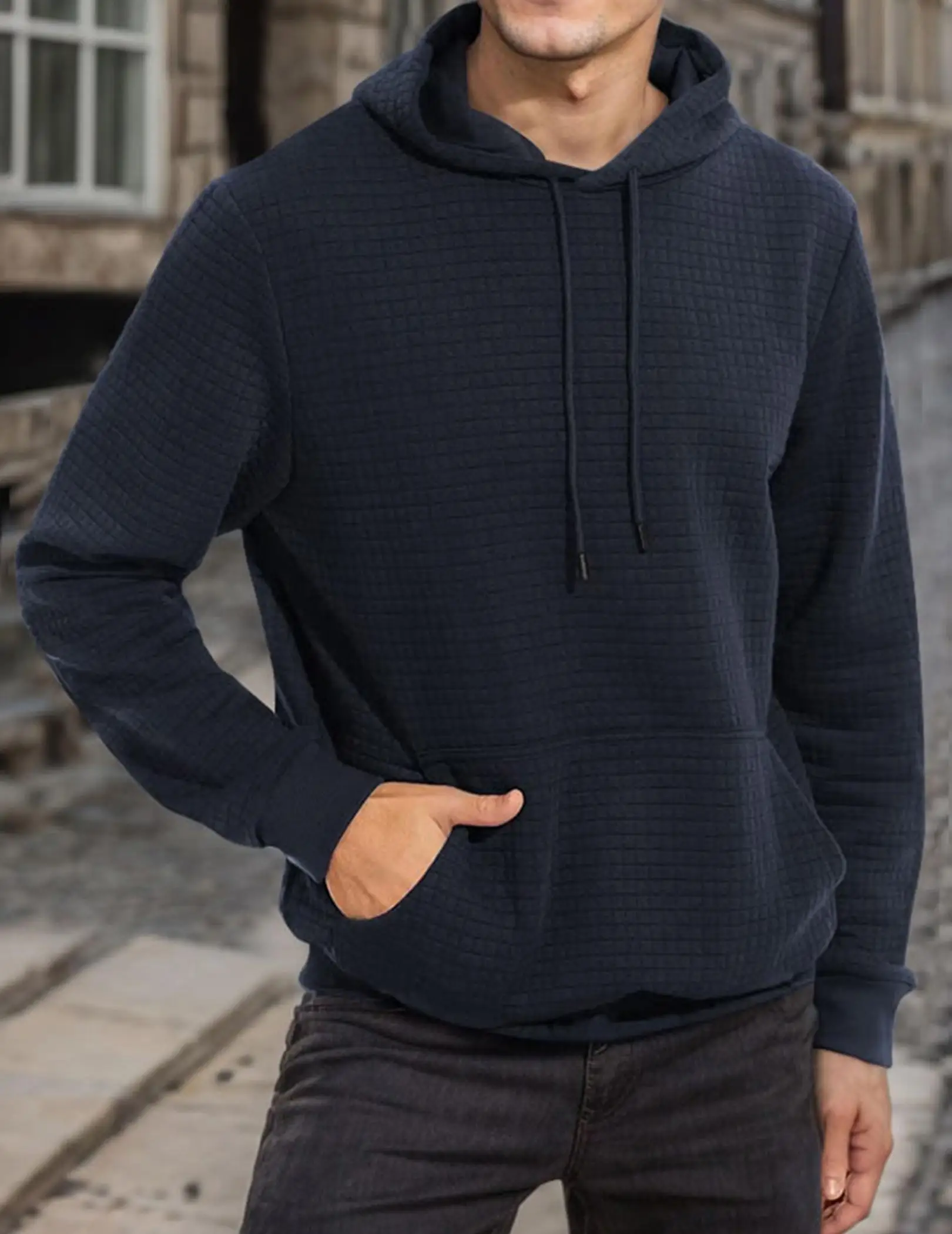 Felpa con cappuccio pullover da uomo scozzese jacquard a maniche lunghe con coulisse moda casual felpa con cappuccio con tasche