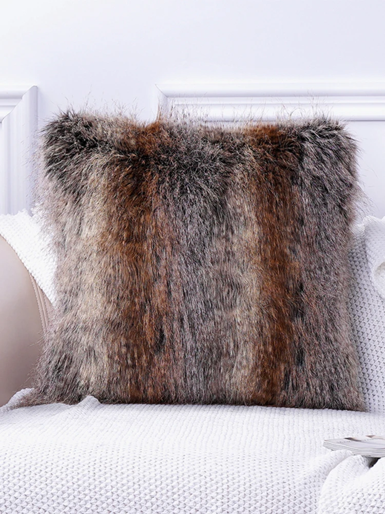 High-end Fluffy Faux Fox Fur Throw Pillows Decor Home High Quality Plush Back Cushion for Sofa Bed Chair Super Soft Cushion Cozy