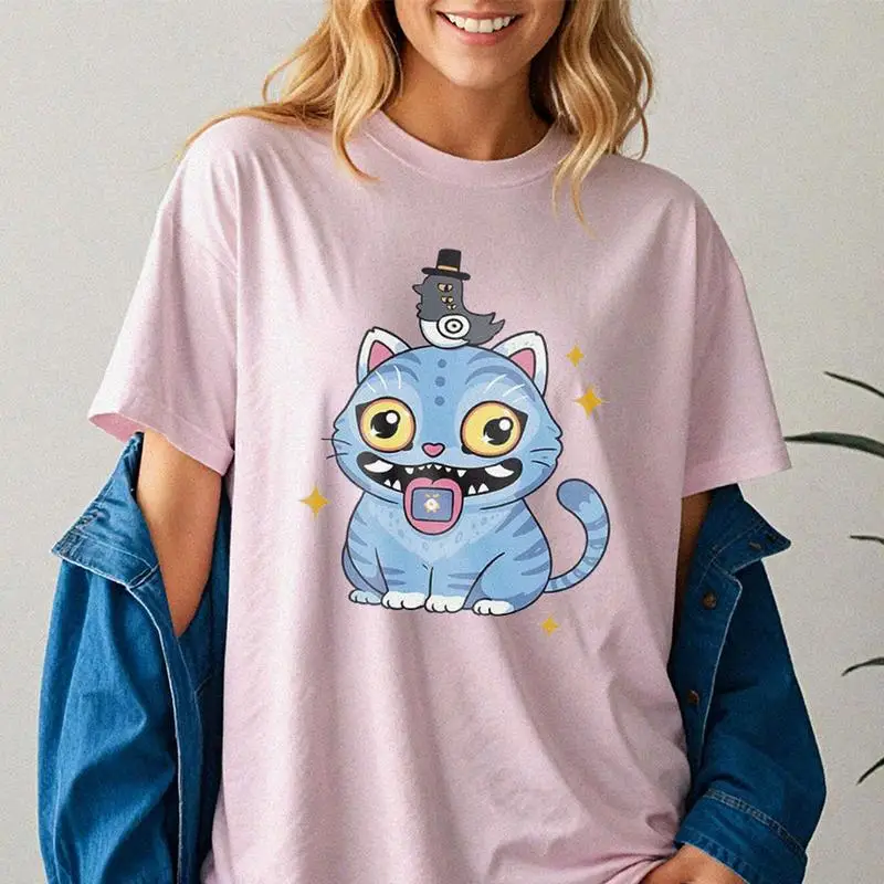 Grappige tijger en vogel grafische Tee Harajuku zacht katoen korte mouw O hals T-shirt Y2k kleding Street Wear Unisex kleding