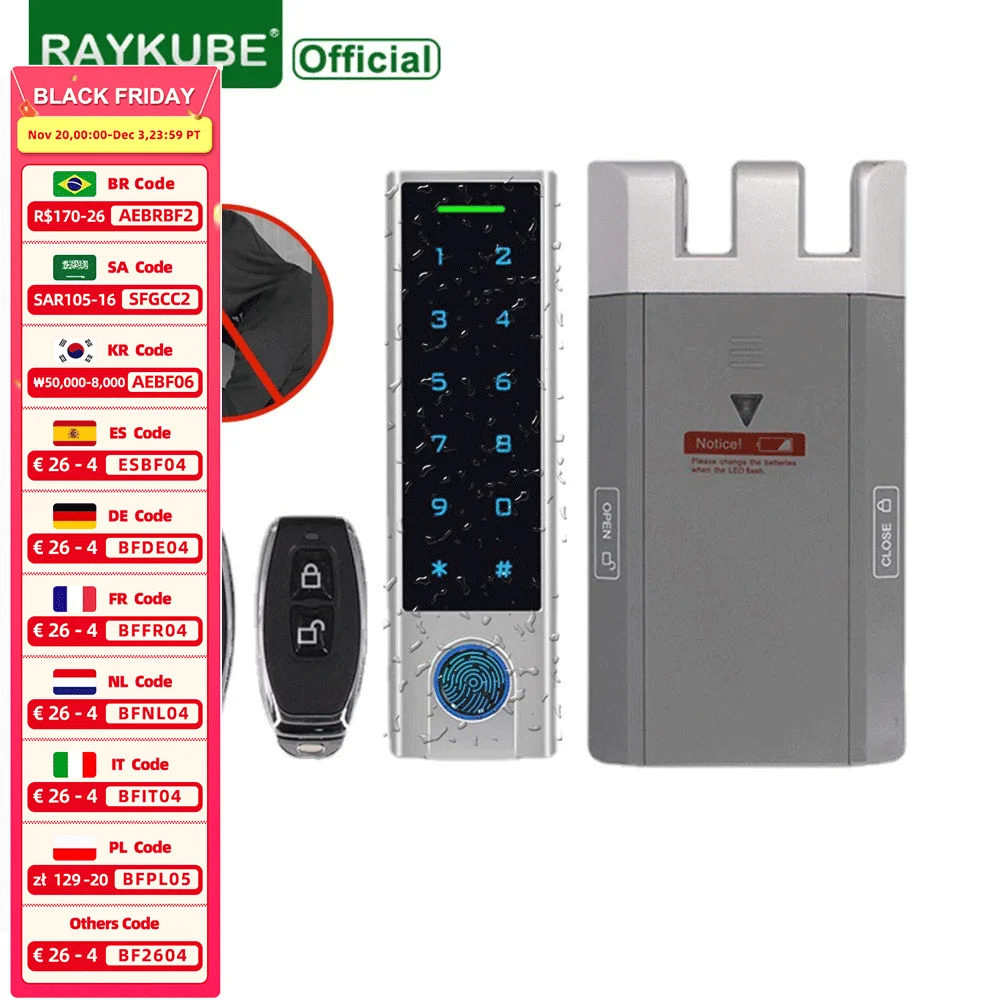 RAYKUBE Electronic Fingerprint Smart Door Lock Kit Anti-theft Invisible Interior Lock With Remote Controller For Self Defense