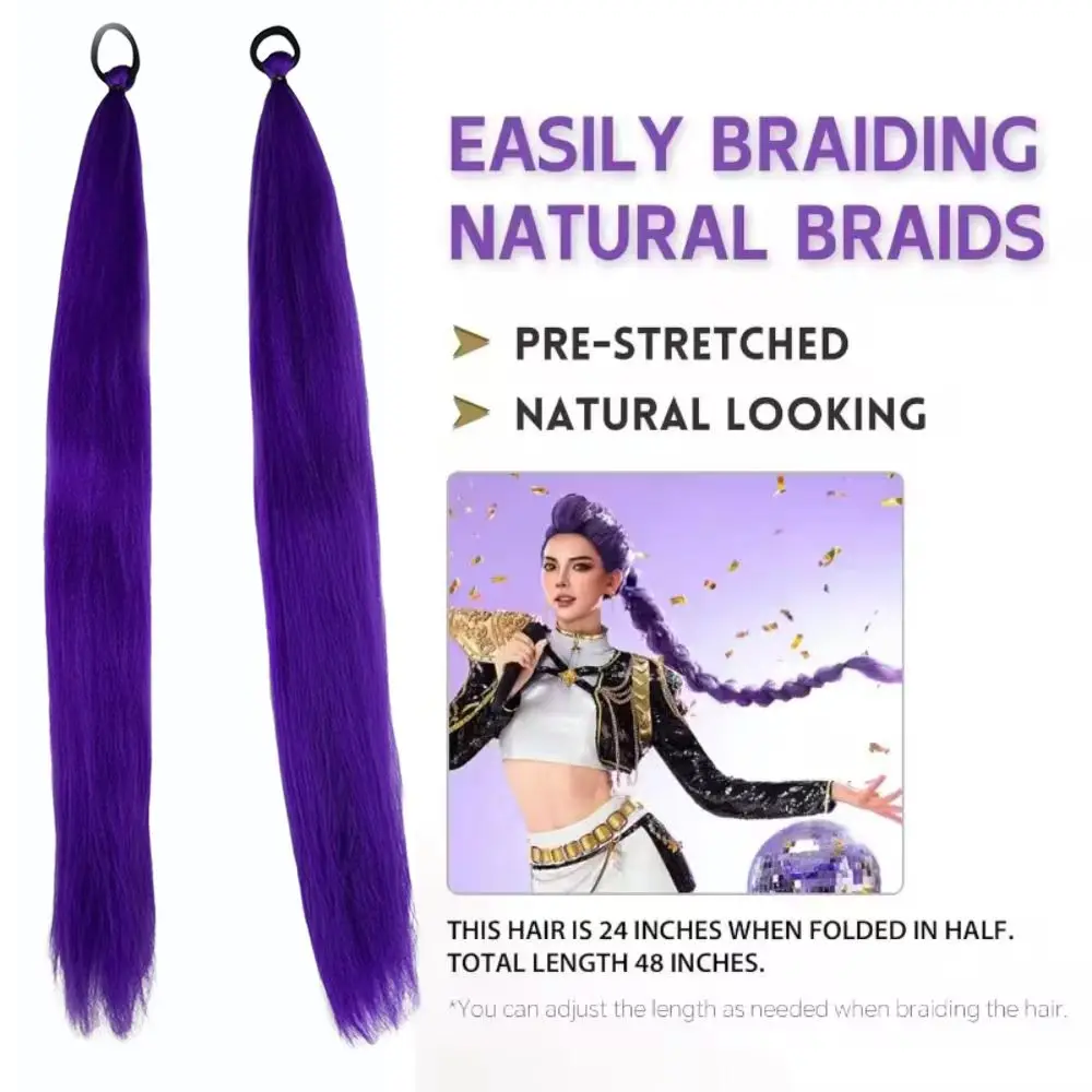 2PCS Synthetic Straight Kpop Rumi Demon Hunters Cosplay Wig Ponytail With Hair Braiding Ponytail Hair Halloween Accessories