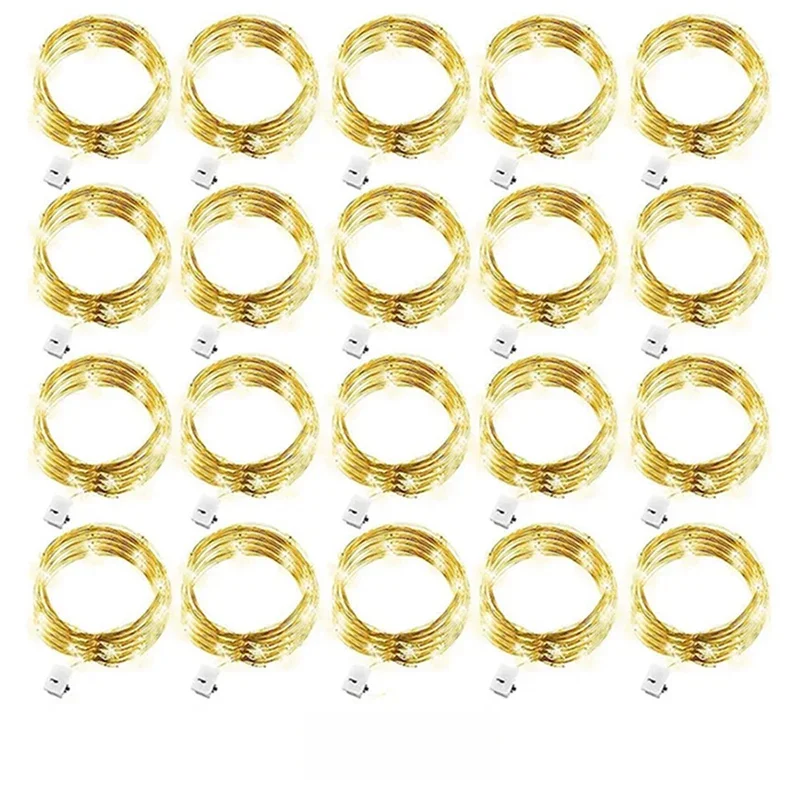 20er-Pack Lichterketten, 20 LEDs, 2 m, silberfarbener Kupferdraht, batteriebetriebene Dekorationen, Lichter für Hochzeit, Party, Weihnachtsdekoration