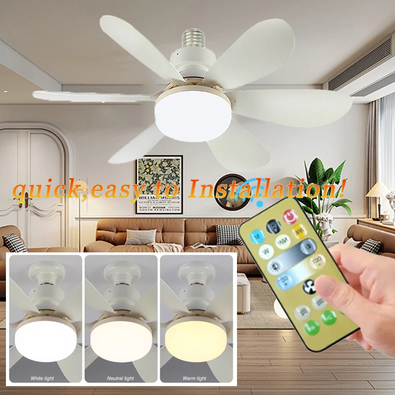 30W Ceiling Fan Light E27 LED Mute Electric Ceiling Fan Light with Remote Control Lighting Living Room Study Room