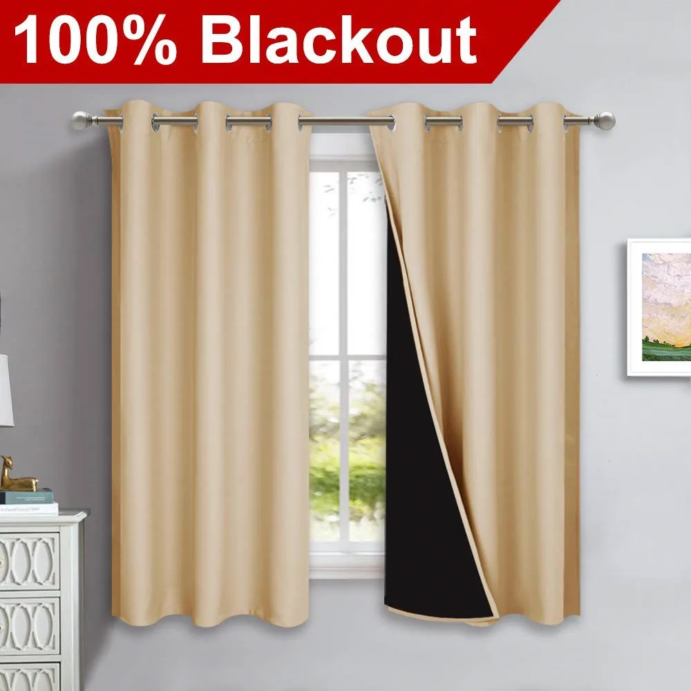 100% Blackout Curtains For Living Room Bedroom Curtains Black Durable 3-layer Foam Insulated Sun Blocking Thick Window Treatment