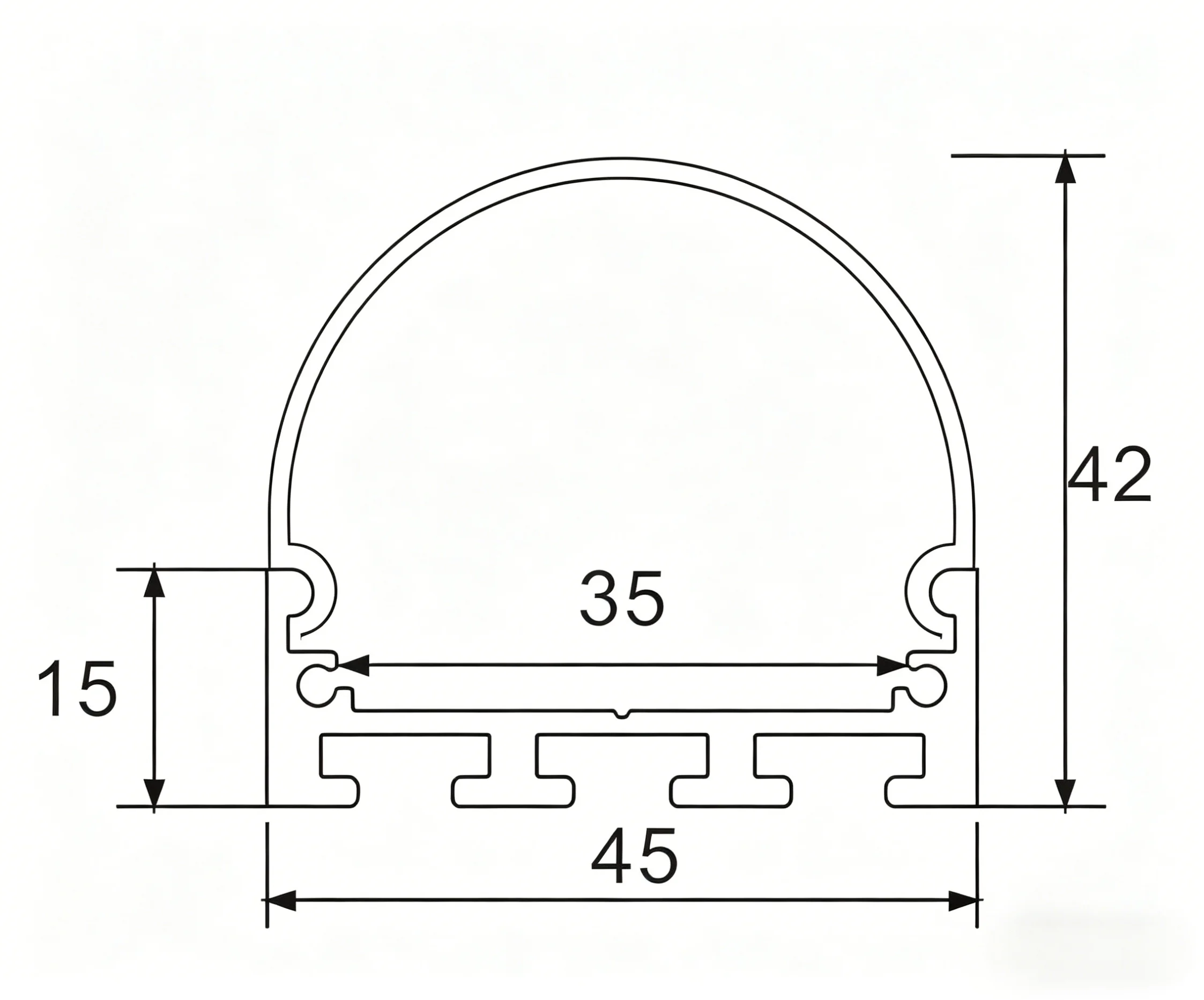 45mm  wide  aluminum channel  housing  with  round diffuser and  end caps  with  screw image 3