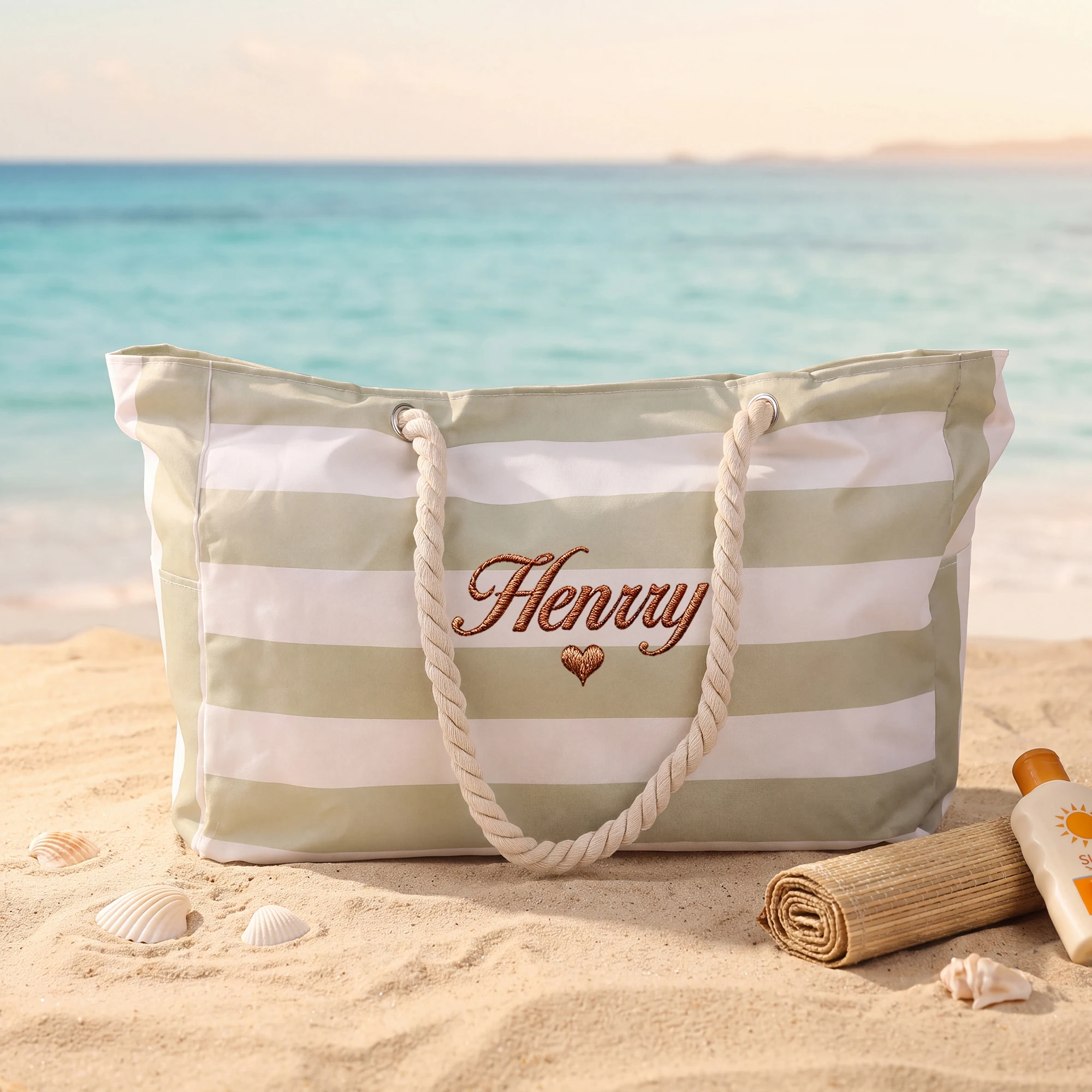 Personalized Embroidery Stripe - Tote Bag Beach 评论和价格