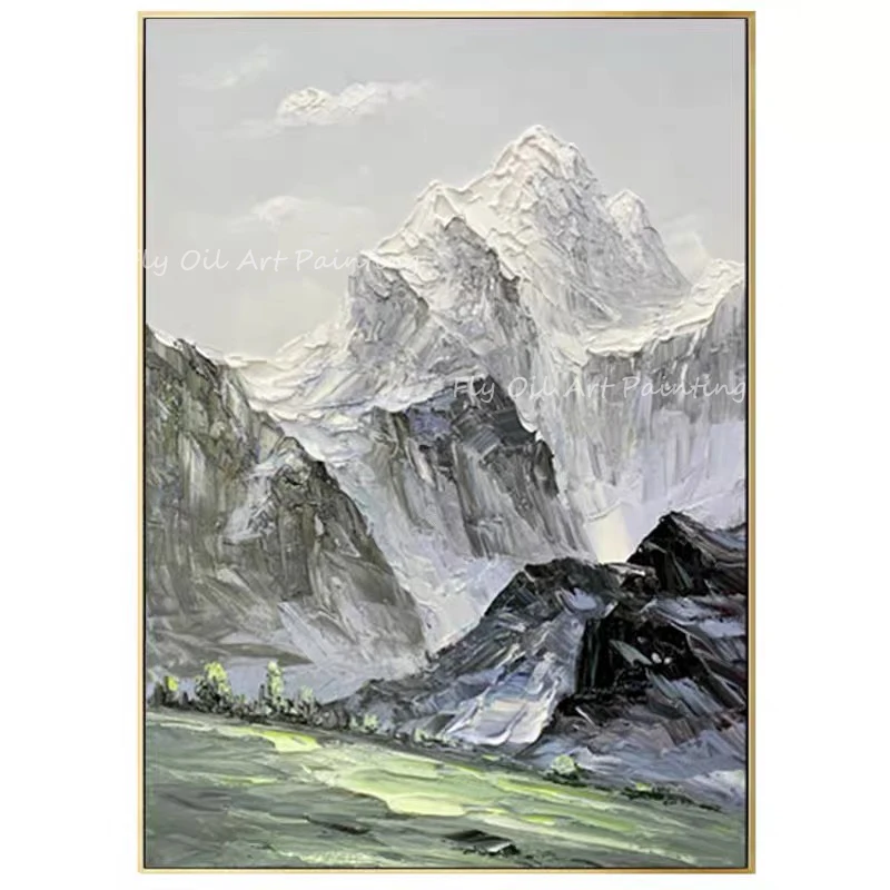 100% Handmade simple mountain snow landscape picture tree large size thick Oil Painting Porch Aisle For Living Room