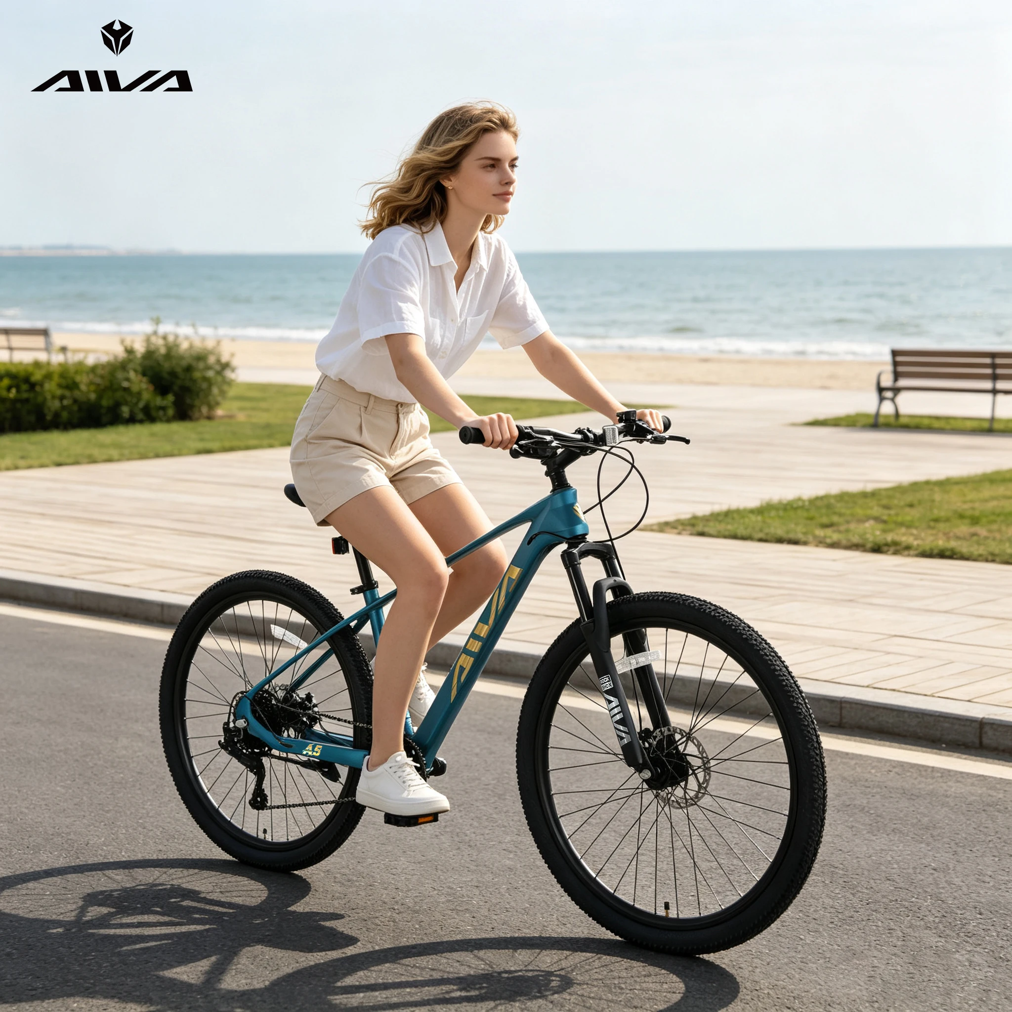 AIVA MT275FS2, mountain bike hardtail da 27,5 pollici, 8 velocità, bicicletta da adulto, telaio leggero in lega di magnesio, forcella ammortizzata, freni a disco anteriori e posteriori.