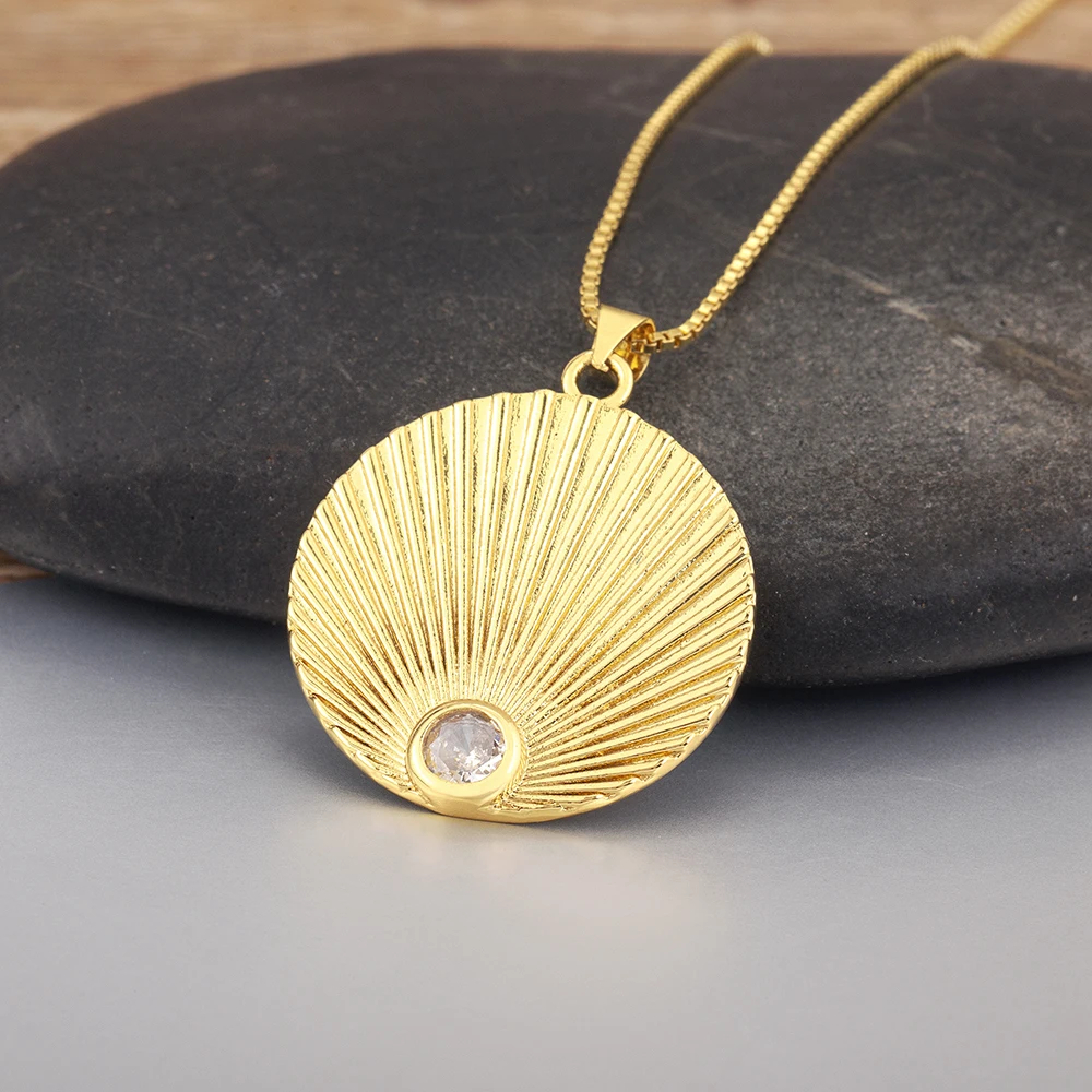Nidin New Creative Design Shell Shape Inlaid Crystal Zircon Pendant Necklace For Women Lucky Girl Birthday Party Jewelry Gifts