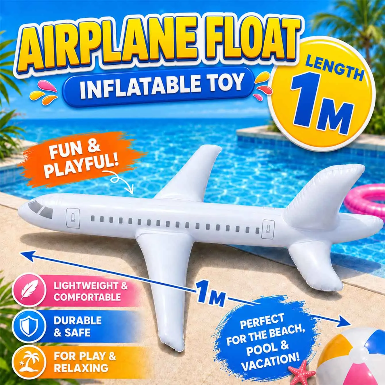 White Inch Large Inflatable Airplane Balloon Airplane Aviation Themed for Outdoor Birthday Party Gifts Swimming Pool Decorations