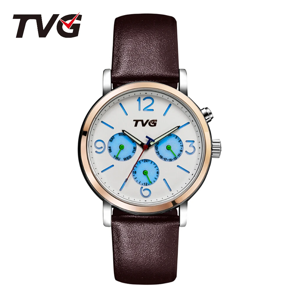 TVG brand watch Lovers Valentine\'s Day Gift Mesh belt Business Man Miss Genuine Leather Luminous Water proof Multifunction