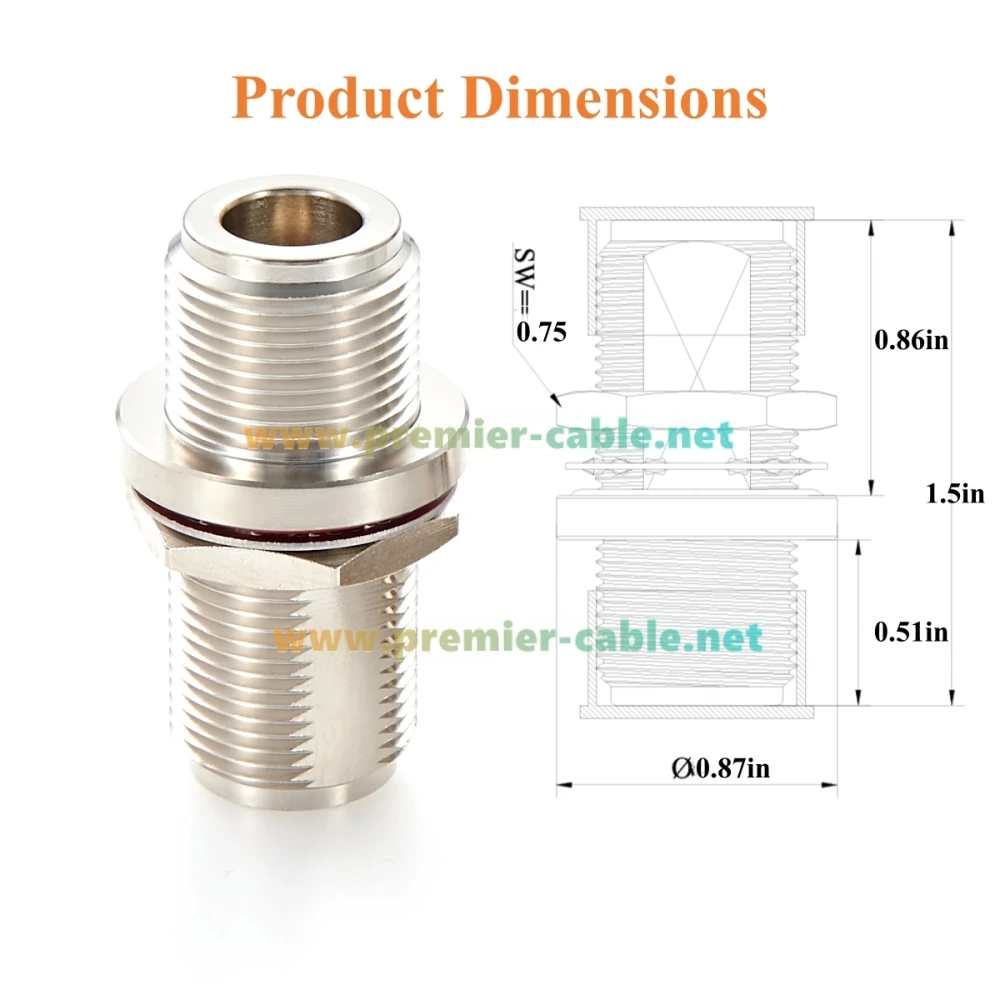 N-Typ Buchse-zu-Buchse Schottwand-Steckverbinder 50 Ohm HF Koaxial-Einbauadapter für Antenne, Amateurfunk, 3G/4G LTE – Detail 4