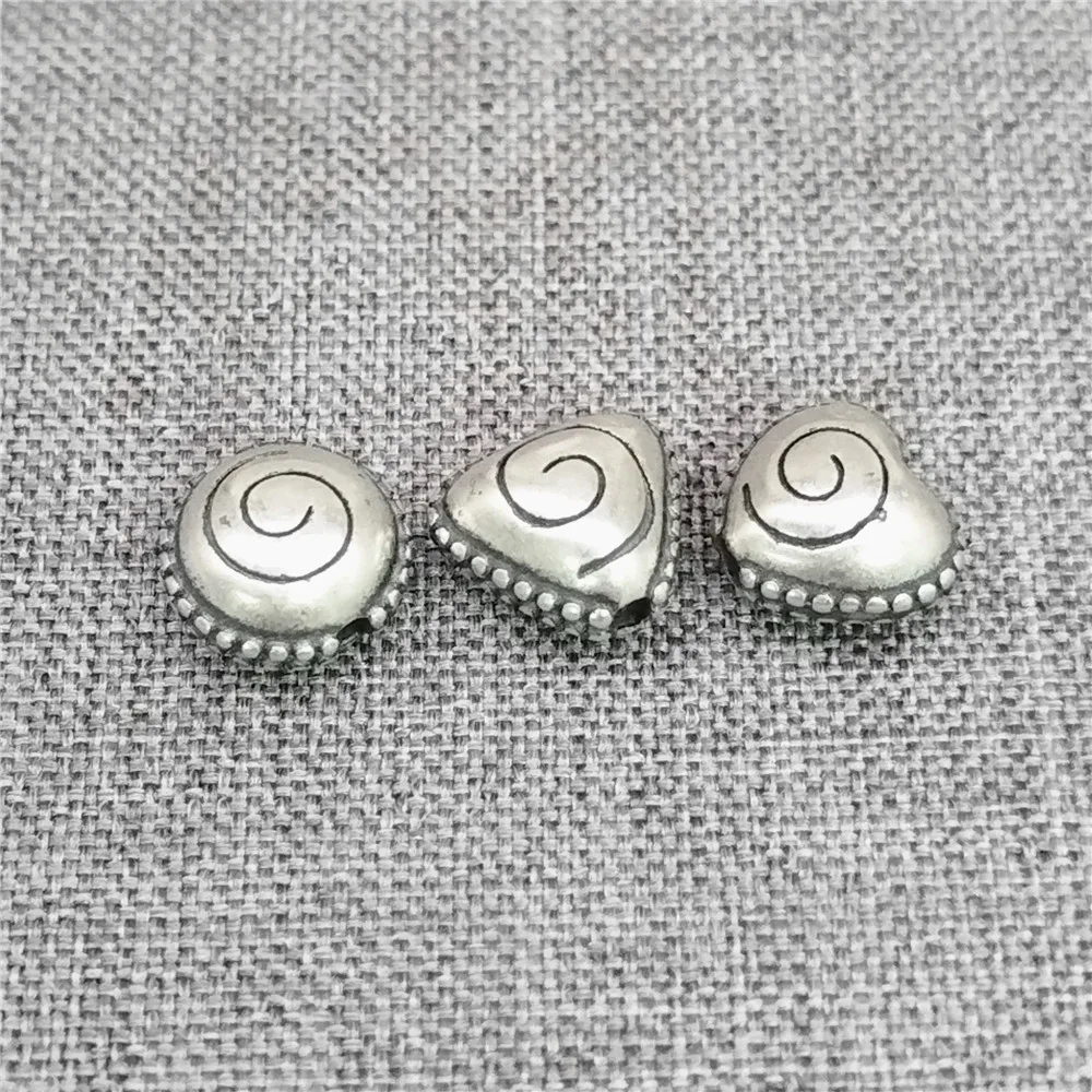 2 Pieces 925 Sterling Silver Spiral Swirl Beads 2-Sided Round Triangle Heart Spacer for Bracelet