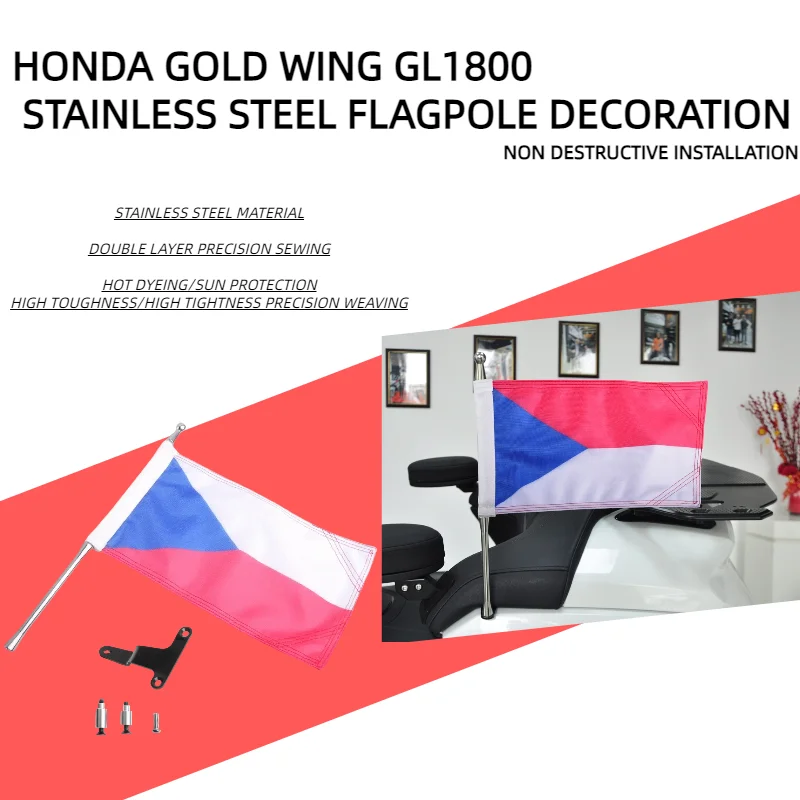 Panical - For Honda Gold Wing GL1800 Motorcycle Flagpole Czech 2018-2024 Flagpole Kit Trunk tools Bracket  Flagpole Moto Tour