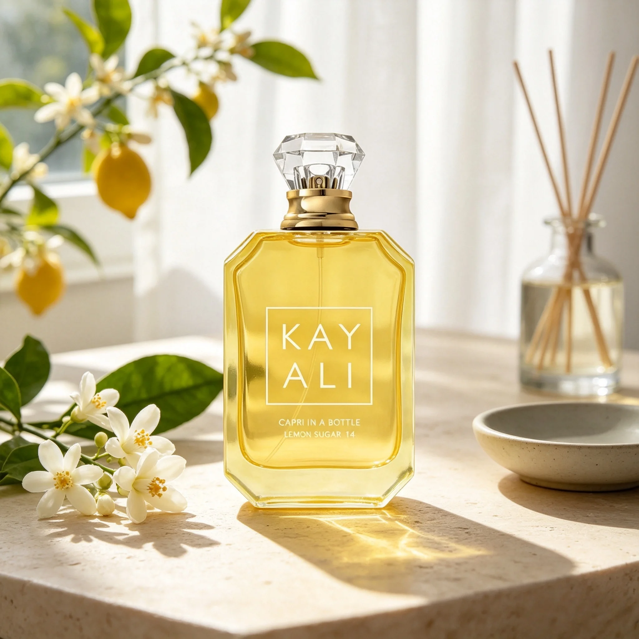 Kayali-14 Capri In A Bottle Lemon Sugar Fruity Perfume Crystal Diamond Cap Golden Yellow Bottle Long Lasting Holiday Gift for Valentine Birthday Wedding view 3