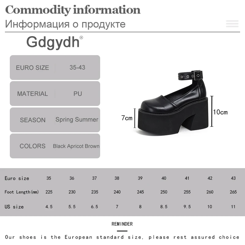 Gdgydh-봄 여성 메리 제인 로리타 청키 힐, 하이 플랫폼 펌프스, 발목 버클 스트랩, 라운드 토, 고스 힐, 플러스 사이즈