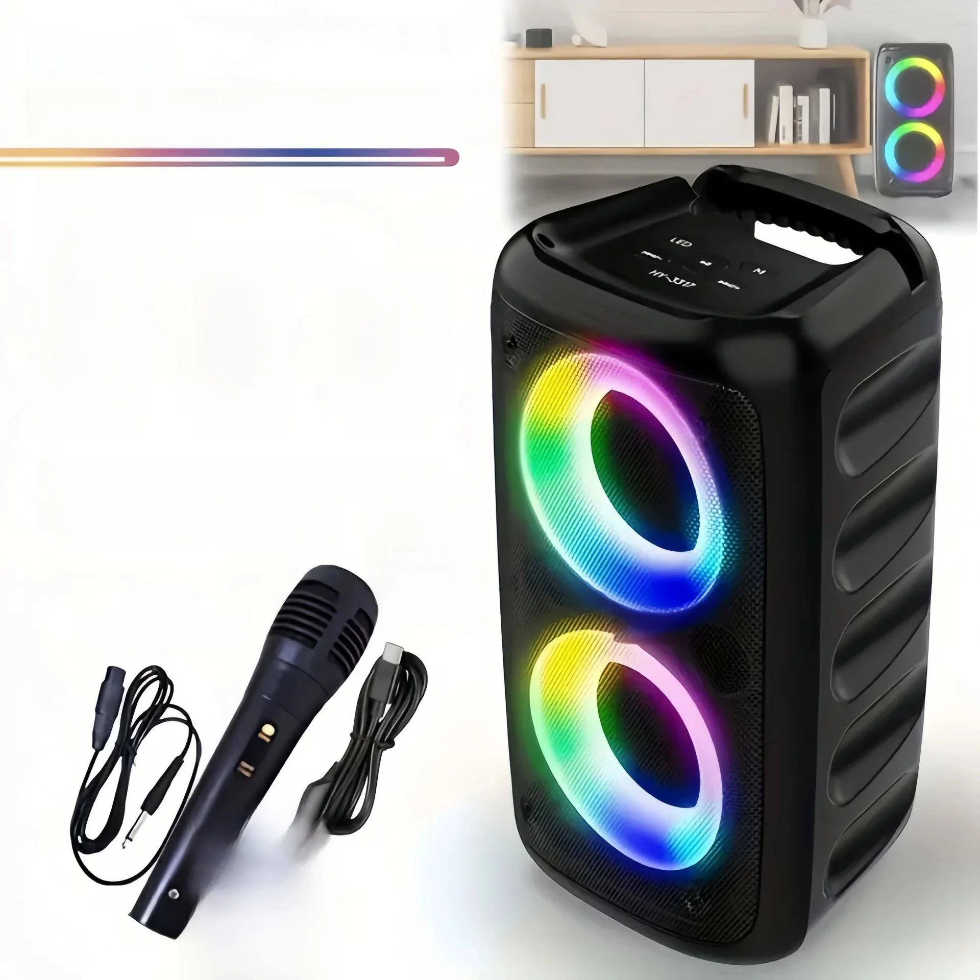 Karaoké Radio FM Bluetooth haut-parleur Portable sans fil avec Microphone lampe Machine Caixa De Som boîte De son musique caisson De basses LED TWS