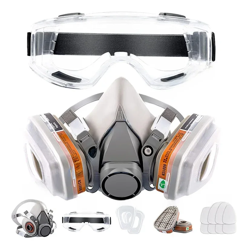 6200 Staub-Gasmaske, Antibeschlag-Schutzbrille, schwarze Halbgesichts-Gas-Atemschutzmaske,