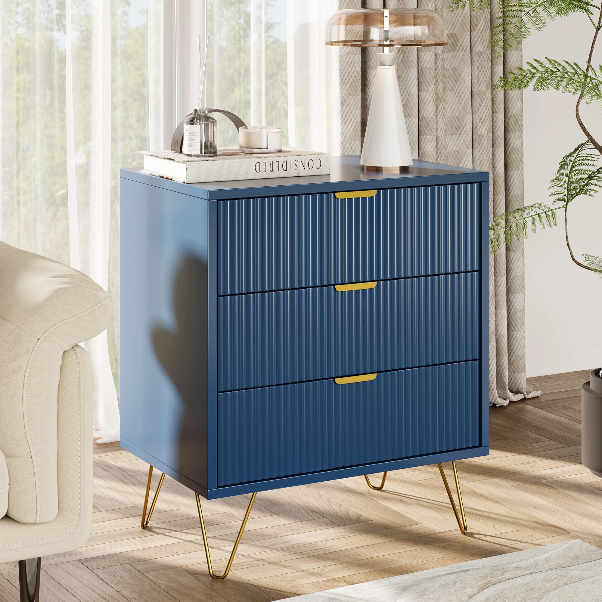 Anajqaqia 70x40x60cm 3-Drawer Cabinet,Chest of Drawers with Metal Legs,Sideboard, Kitchen Cabinet,For Living Room and Bedroom