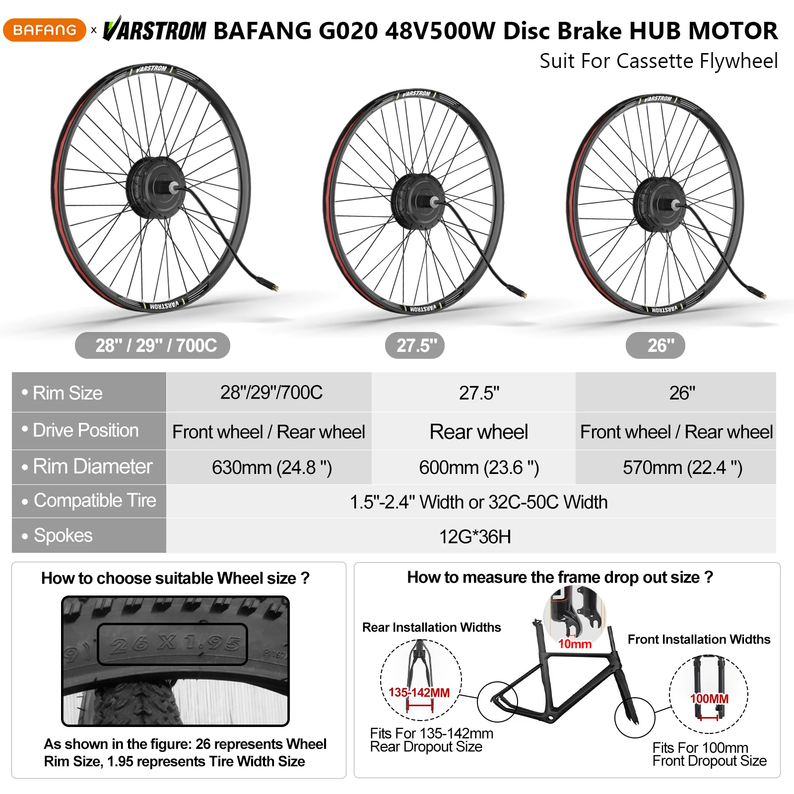 [Im Angebot ] Bafang 48V 500W G020 Radnabenmotor mit Hinterradantrieb und Scheibenbremse, Elektrofahrrad E-Bike Umbausatz passend für Fahrrad Laufradgröße 26", 27.5", 28", 29", 700C, und Kassette 135-142mm – Detail 7