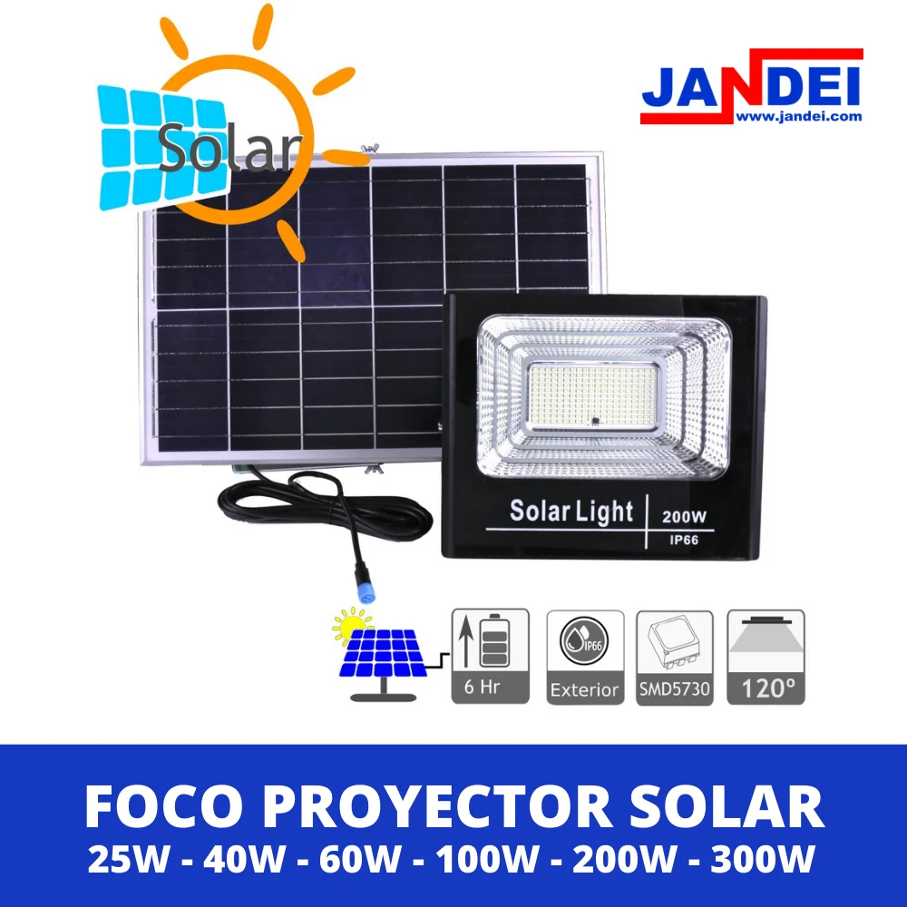 Jandei 60W 100W 200W 300W LED outdoor Solar projector light, led garden light, terracing, battery solar spotlights, Solar panel, led with remote control, led wall lamp, spotlight facades