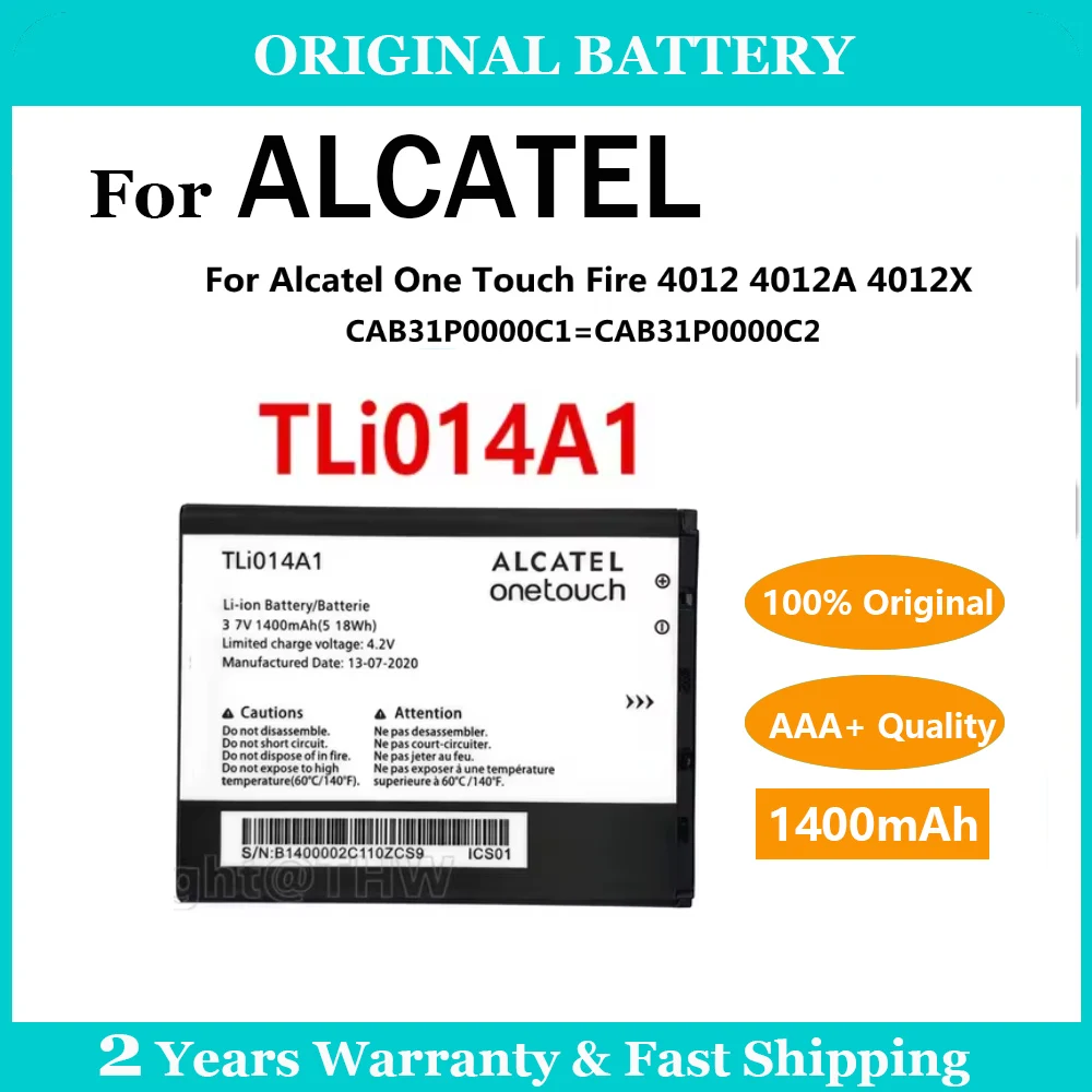 Оригинальный аккумулятор ALCATEL TLi014A1 CAB31P0000C1/CAB31P0000C2 для Alcatel One Touch Fire 1400 4012A 4012X, 4012 мАч