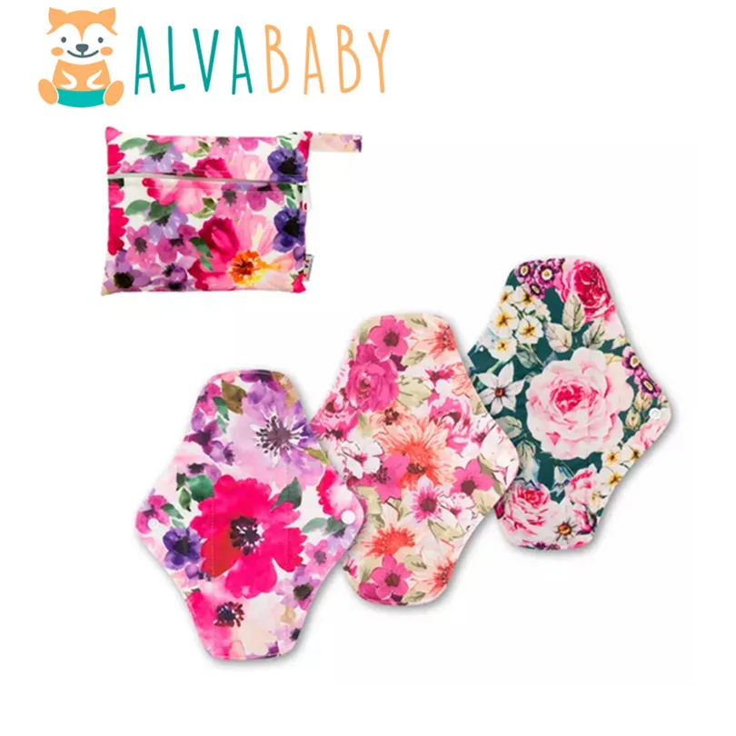 (3pcs pads + 1pc bag) per set ALVABABY Sanitary Napkin Reusable Menstrual Pads Sanitary Pad Cloth Women Hygiene Sanitary Towels